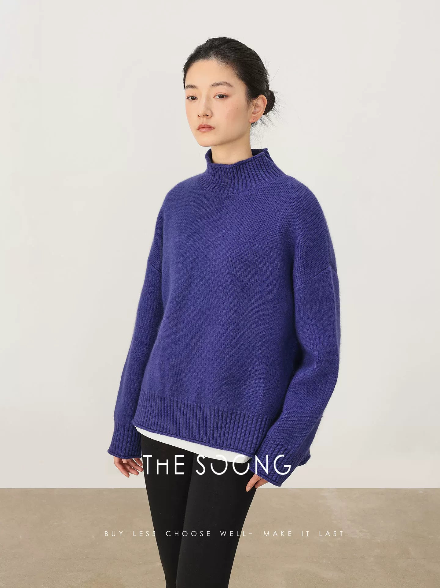 THESOONG/Sheep Wool Thin Sweater Women Semi-High Neck Base Shirt Winter High-End Petite 8473
