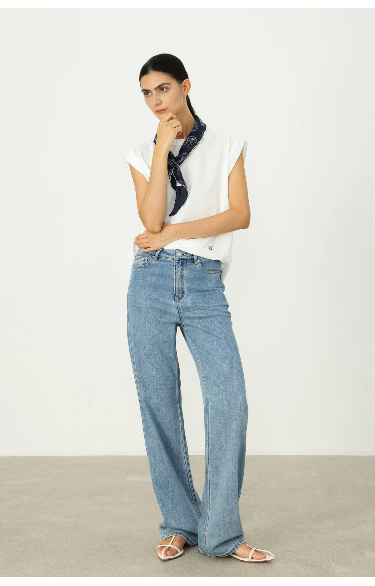 THESOONG/ Original Denim, Lyocell Cool-touch Lines Thin Mid-rise Slightly Stretch Women's Jeans 6779