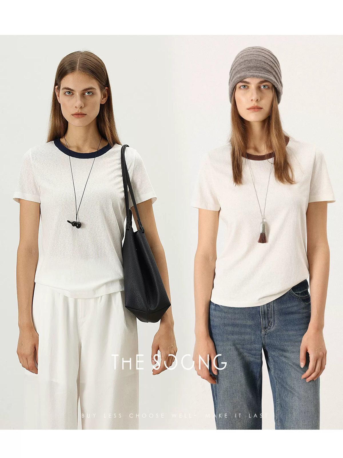 THESOONG/Early Autumn Round-Neck Short Sleeve Color-Block T-Shirt, Sweat-Absorbing, Slim Fit 7433