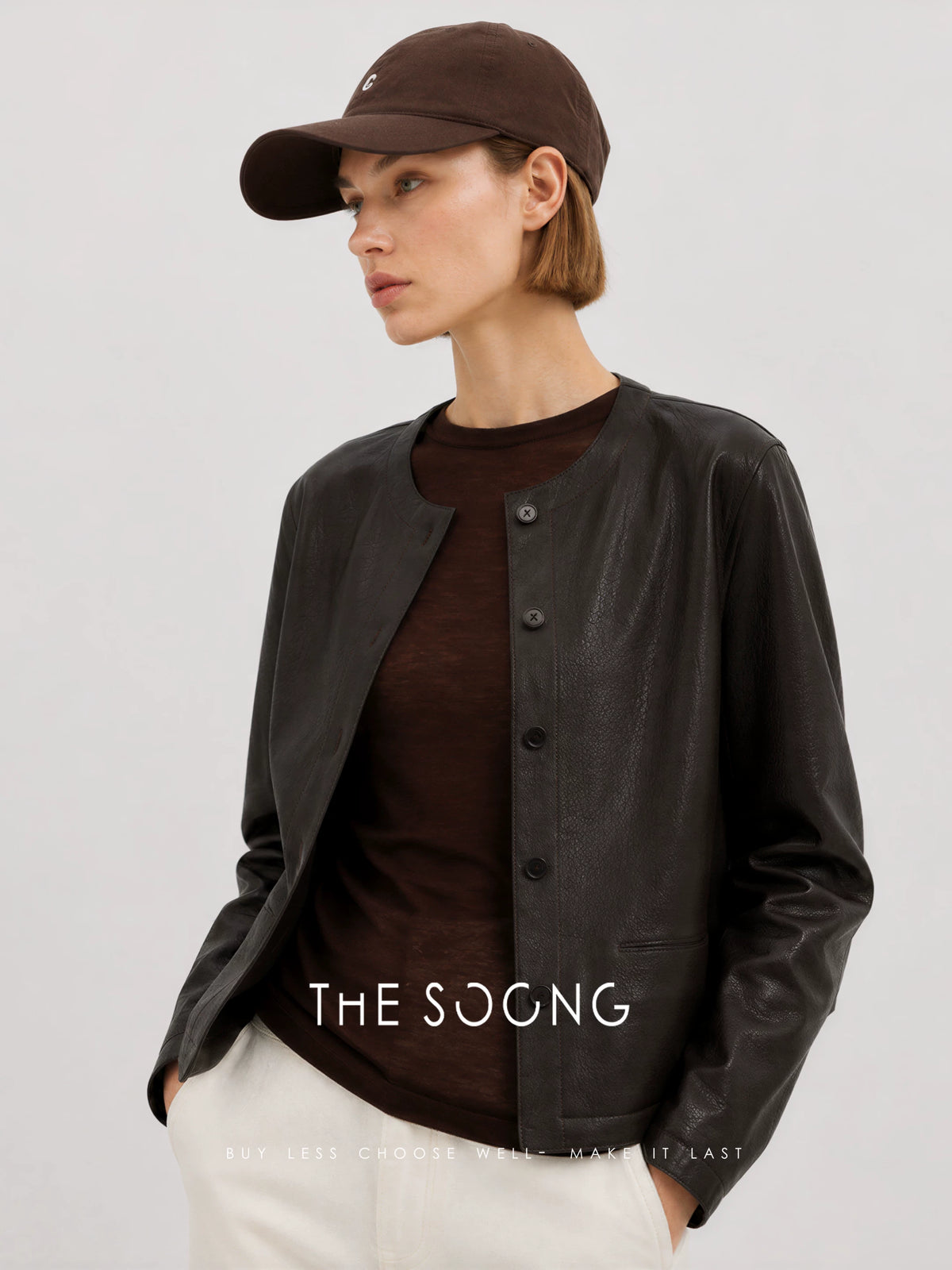 THESOONG/Leather Poetry New Zealand imported sheepskin round-neck single-breasted short genuine leather jacket 8918