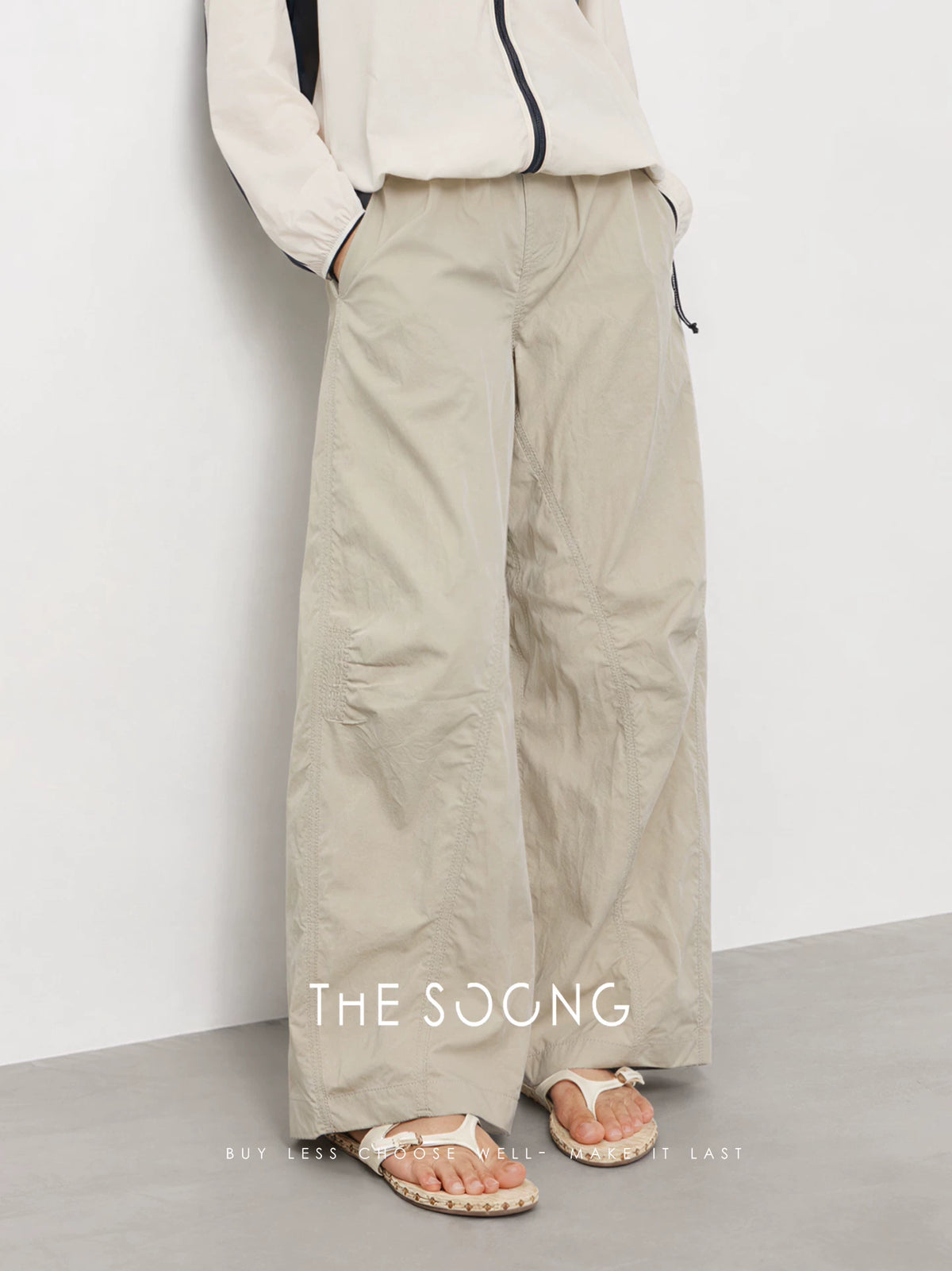 THESOONG/ Khaki curved wide-leg pants for women summer high-waist loose slimming casual carrot pants 9408