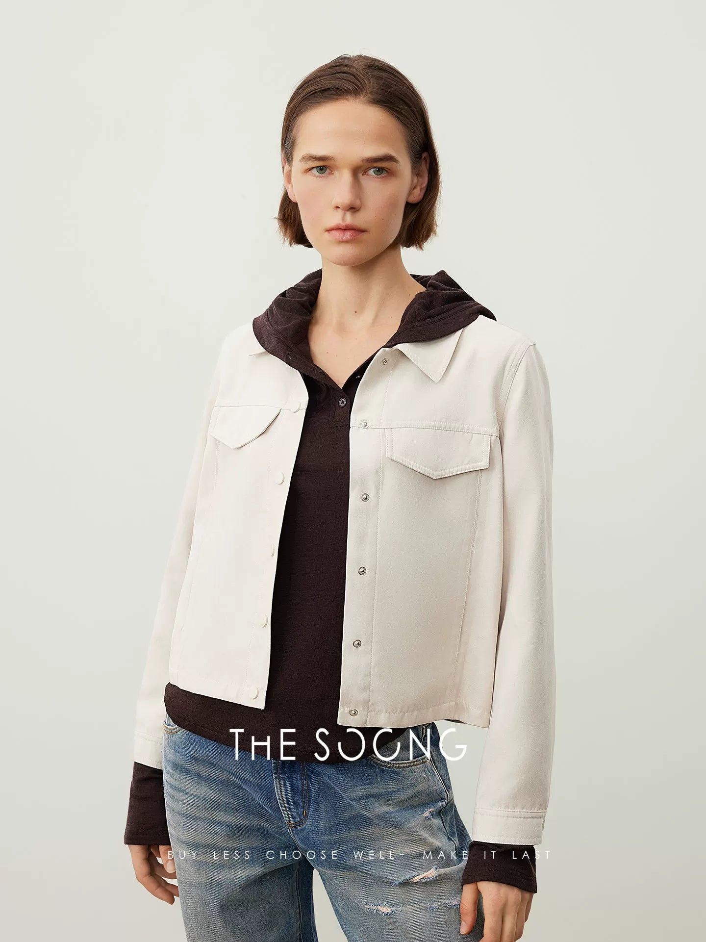 THESOONG/Autumn and Winter Lightweight 100% Pure Wool Classic Henley Collar Black Hoodie Long Sleeve Base Shirt 7430
