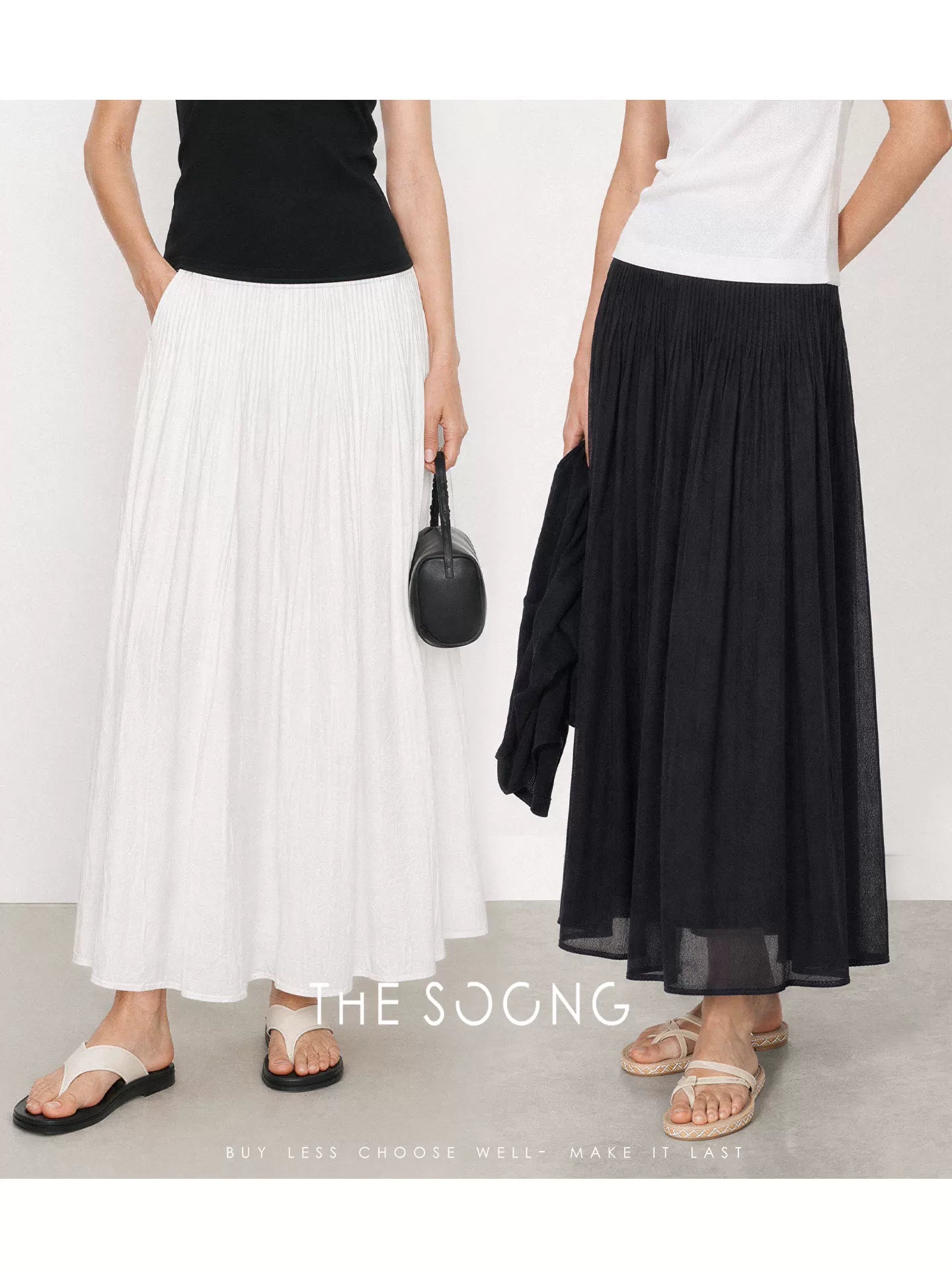 THESOONG/Light-feel texture natural soft ramie breathable high-density pleated slimming A-line skirt 9211