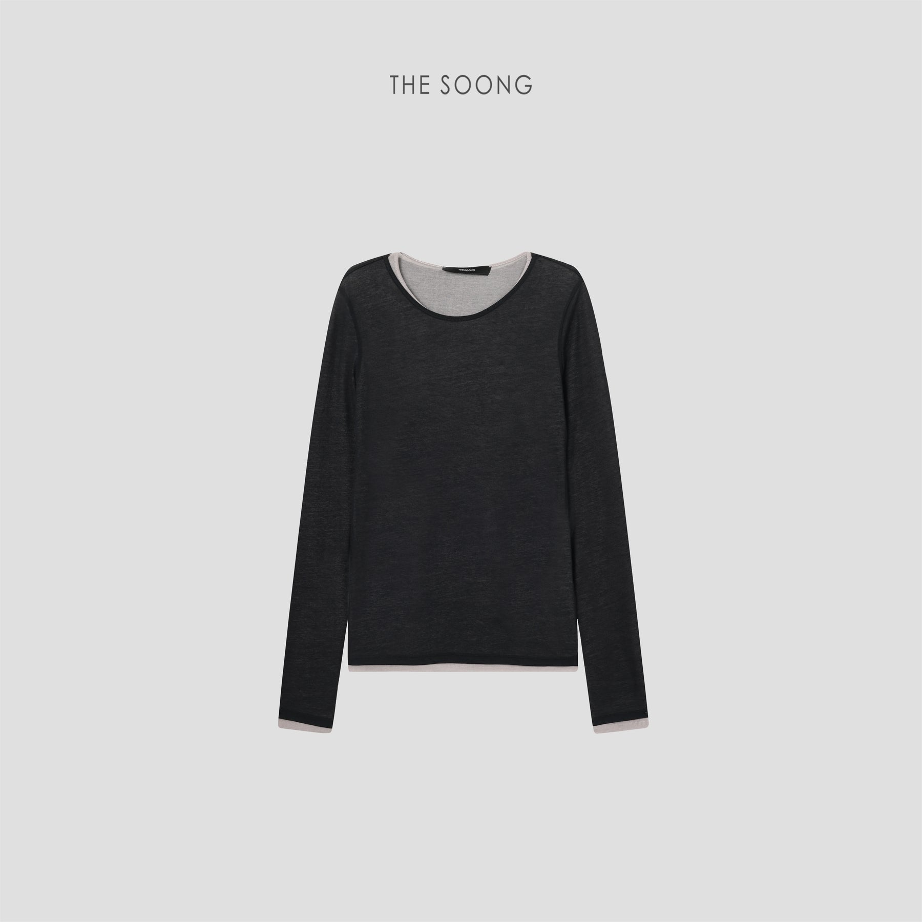 THESOONG/Real and fake Korean imported cotton skin-friendly double-layer true two-piece round neck long-sleeve T-shirt for women 8524