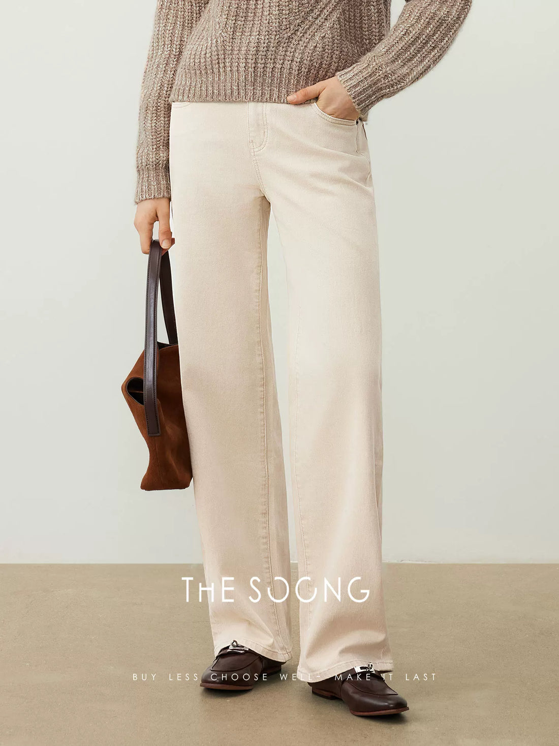 THESOONG/Cotton Straight-Leg Jeans for Women Spring Petite Wide-Hip Slim Casual Pants HBKZ7460