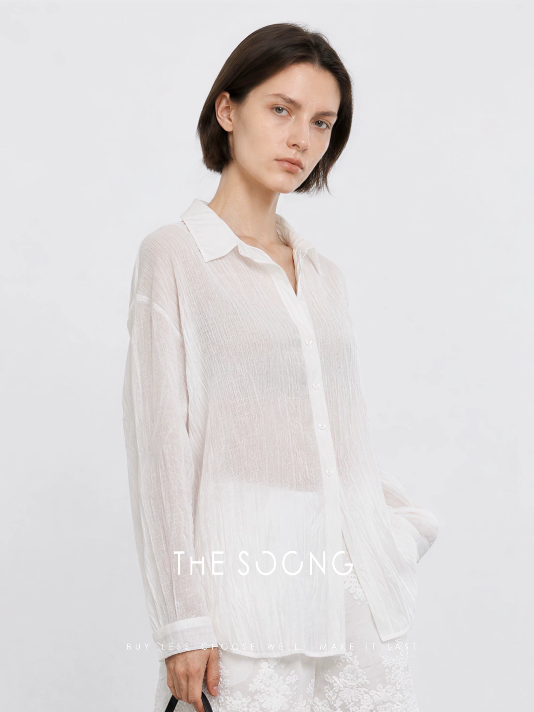 THESOONG/ Tencel Linen Summer Thin Design Wrinkle Texture Loose Cool-fit Women's Shirt 8728