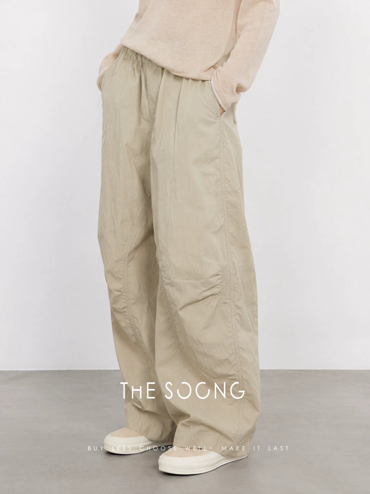 THESOONG/ Khaki curved wide-leg pants for women summer high-waist loose slimming casual carrot pants 9408