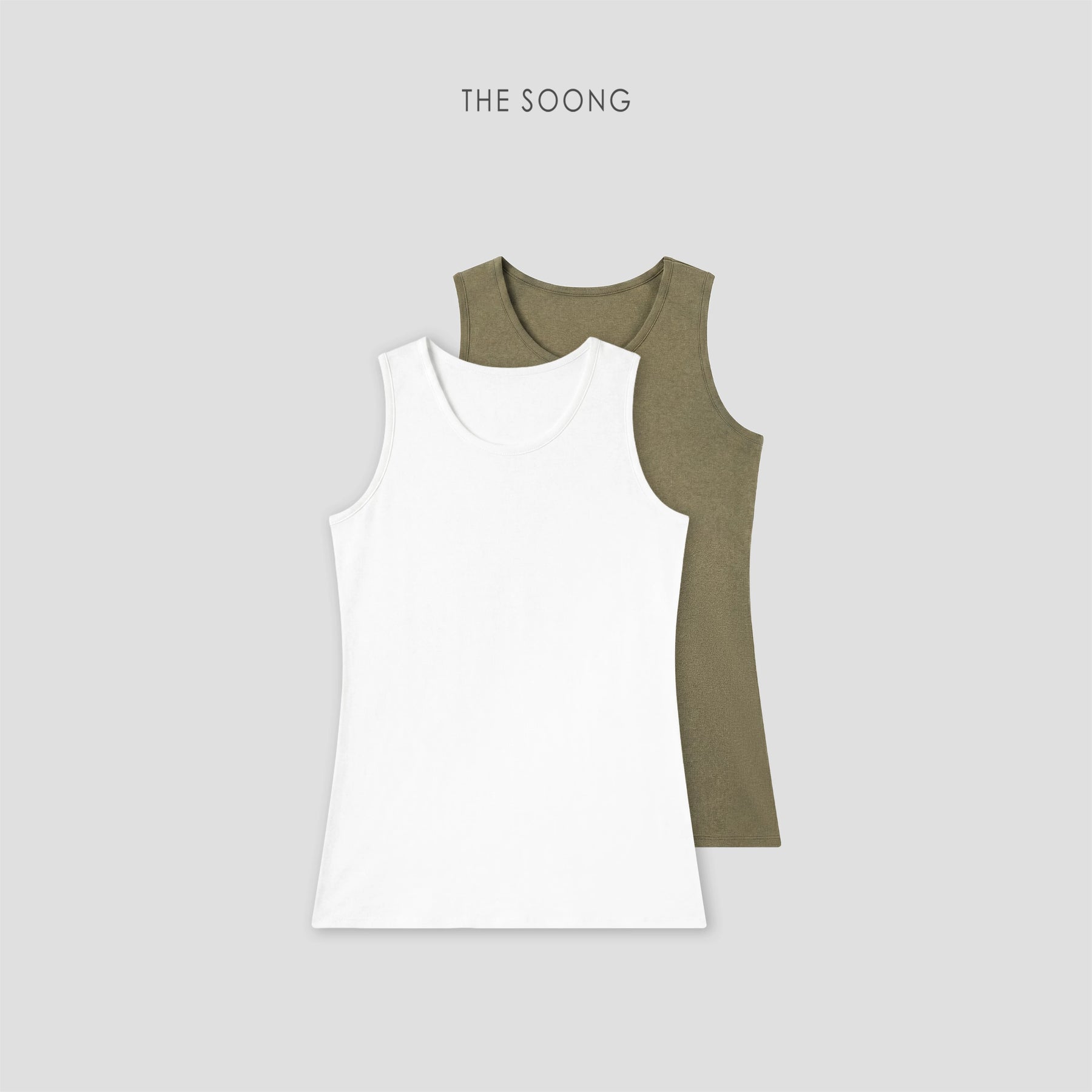 THESOONG/Basic Versatile Summer 100% Cotton Wide Shoulder Strap Crew Neck Slim Fit Tank Top for Women 8592