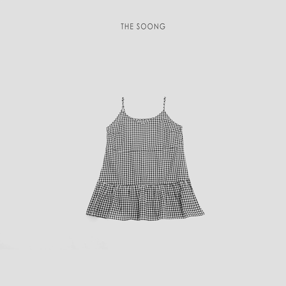 THESOONG / Black and white checkered shirt, classic pure Lyocell tie-waist color-block camisole vest HLBX8316