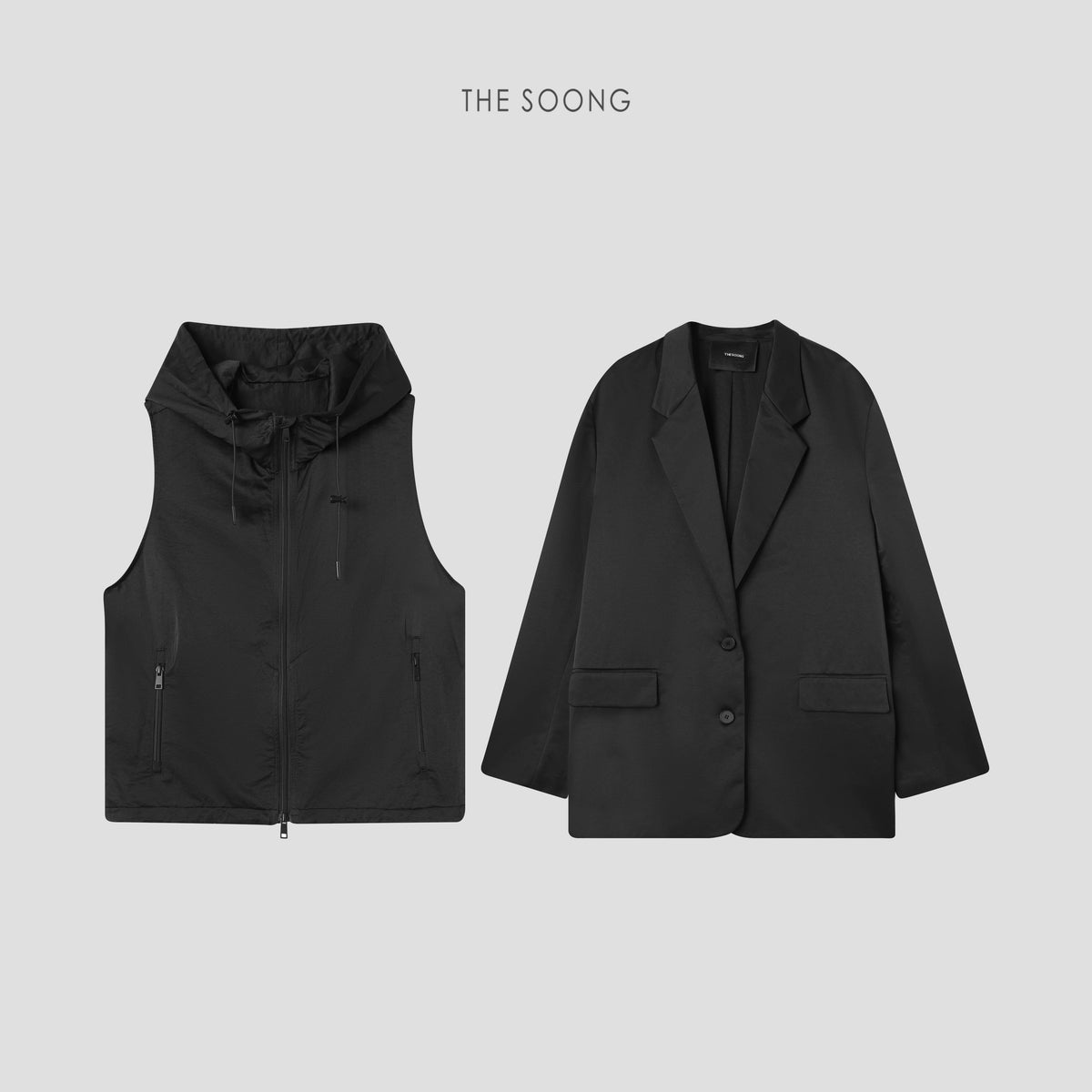 THESOONG/Classic black ink rock dyed layered symbiotic silhouette detachable true two-piece set jacket for women 7444