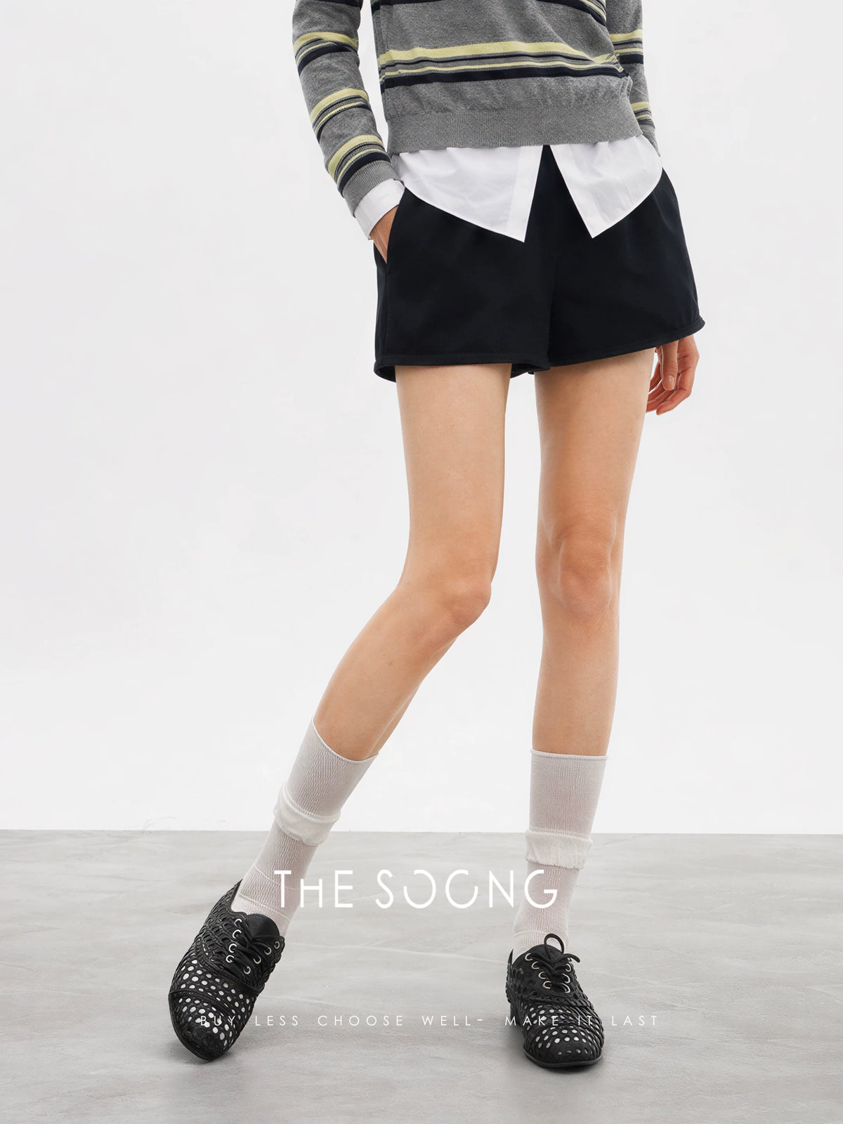 THESOONG / Twisted Pants Wool Blend High-waist Suit Shorts for Women A-line Slim Casual Shorts 9181