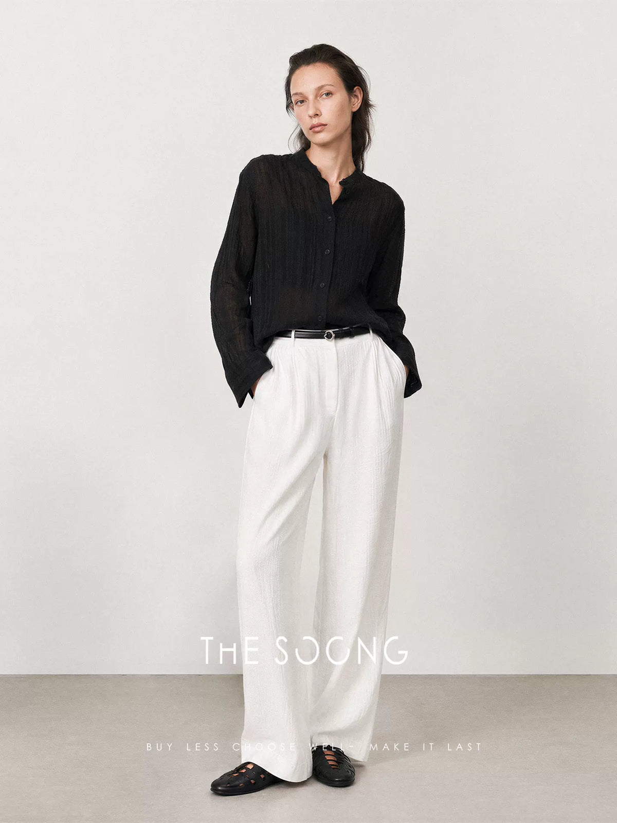 THESOONG/ Summer thin Tencel-linen textured breathable sun-protective high-neck long-sleeve shirt for women 9221