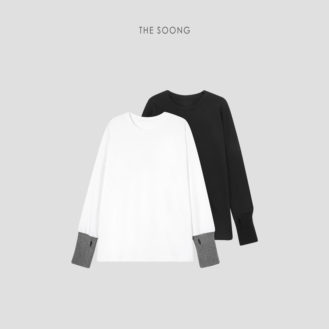 THESOONG/New women's boutique round neck splicing long sleeve T-shirt white base top for women 7523