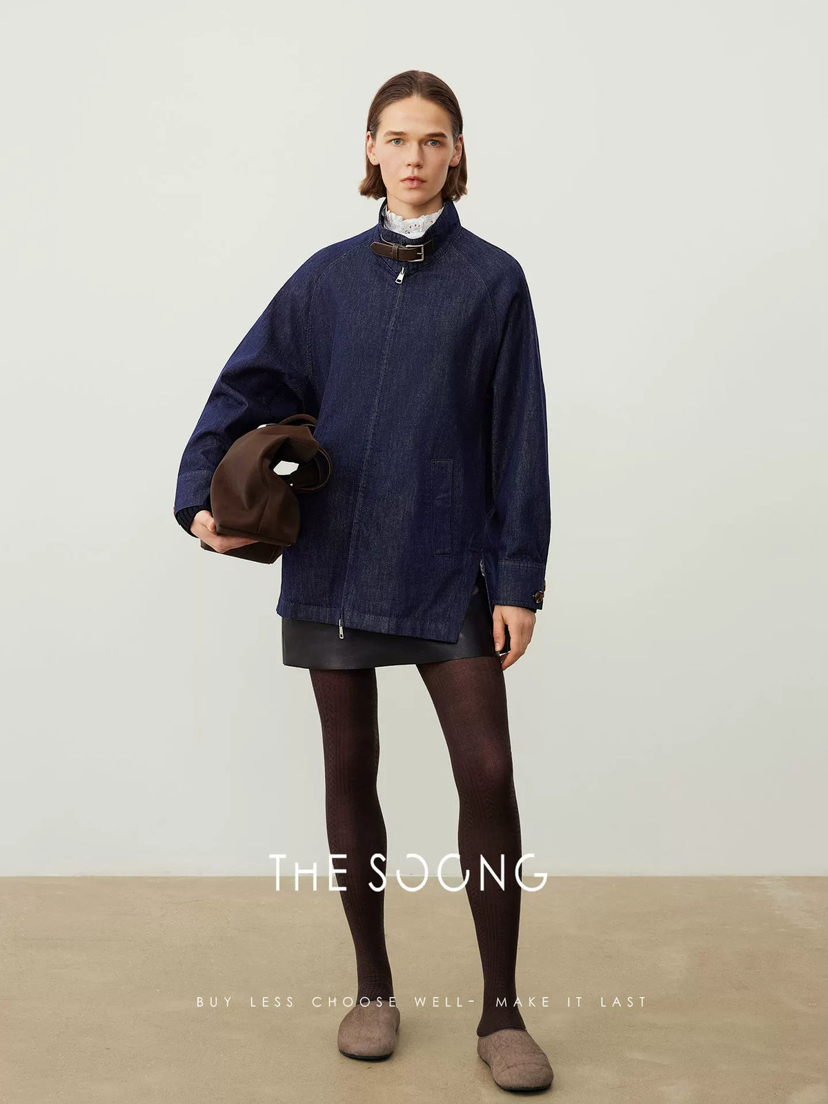 THESOONG / Early autumn classic retro blue denim jacket for women, 2025 new small-design style HWWT7666