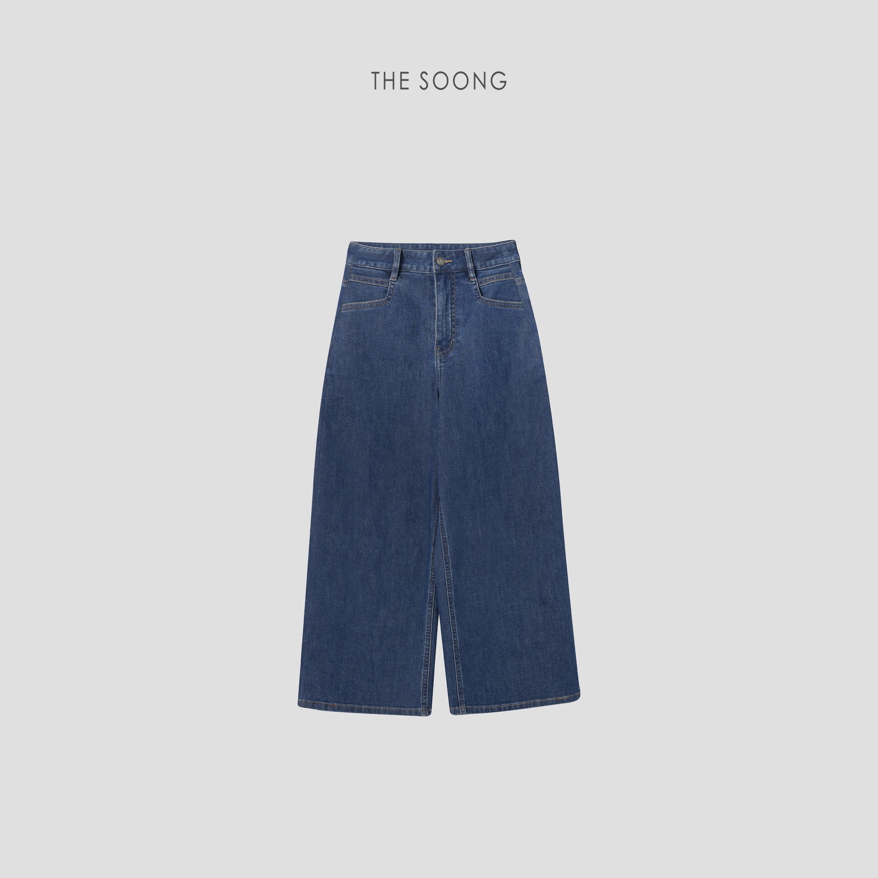 THESOONG/Japanese rope-dye indigo 9-oz stretch Lycra summer thin cropped wide-leg jeans for women