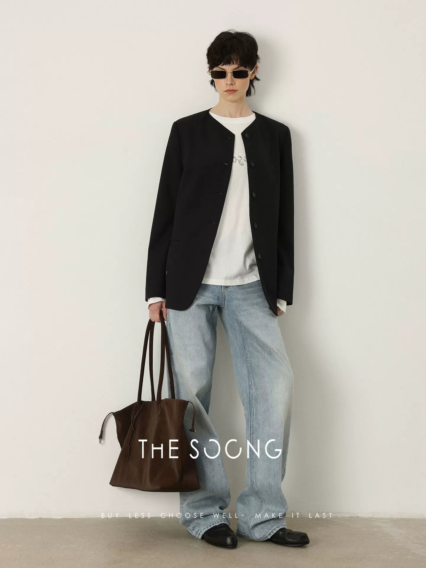 THESOONG / Minimal Origin Wool Finely Tailored Hand-sewn Buttonless Women's Collarless Blazer 7467