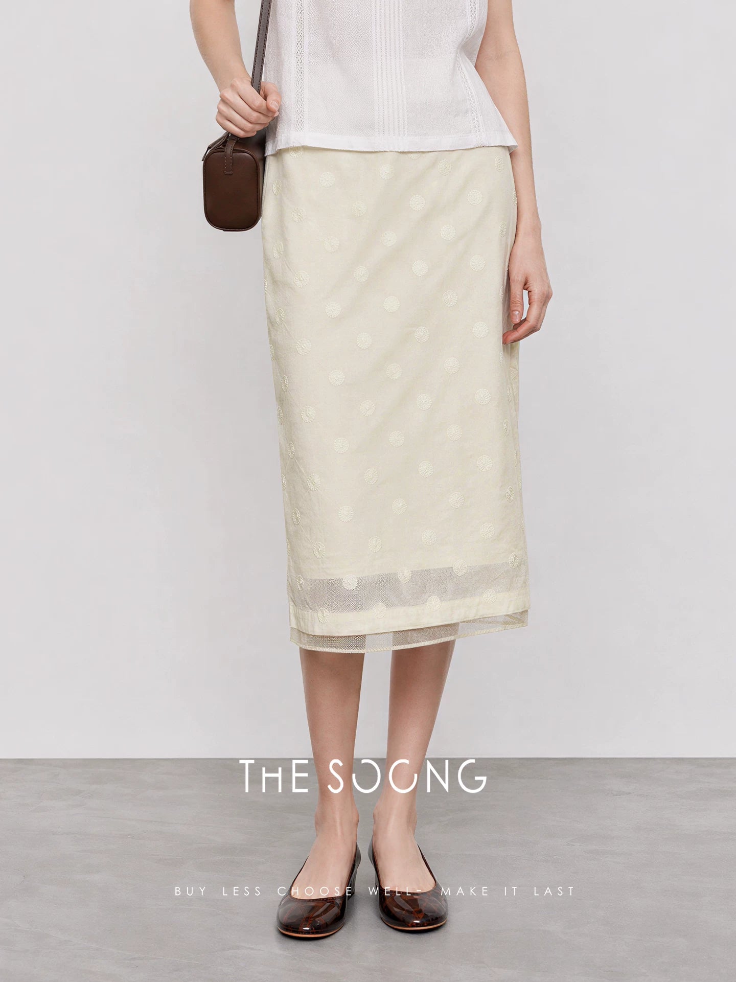 THESOONG/Embroidered polka dot double-layer skirt women's summer straight mid-length skirt old Qian style HWQZ9376