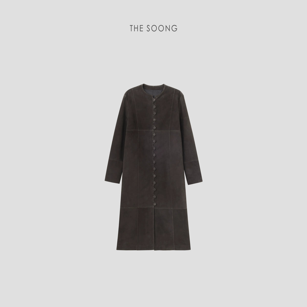 THESOONG/ 100% High-End Genuine Goat Leather Jacket for Women, Straight Trench Fit, Collarless Mid-length Leather Coat