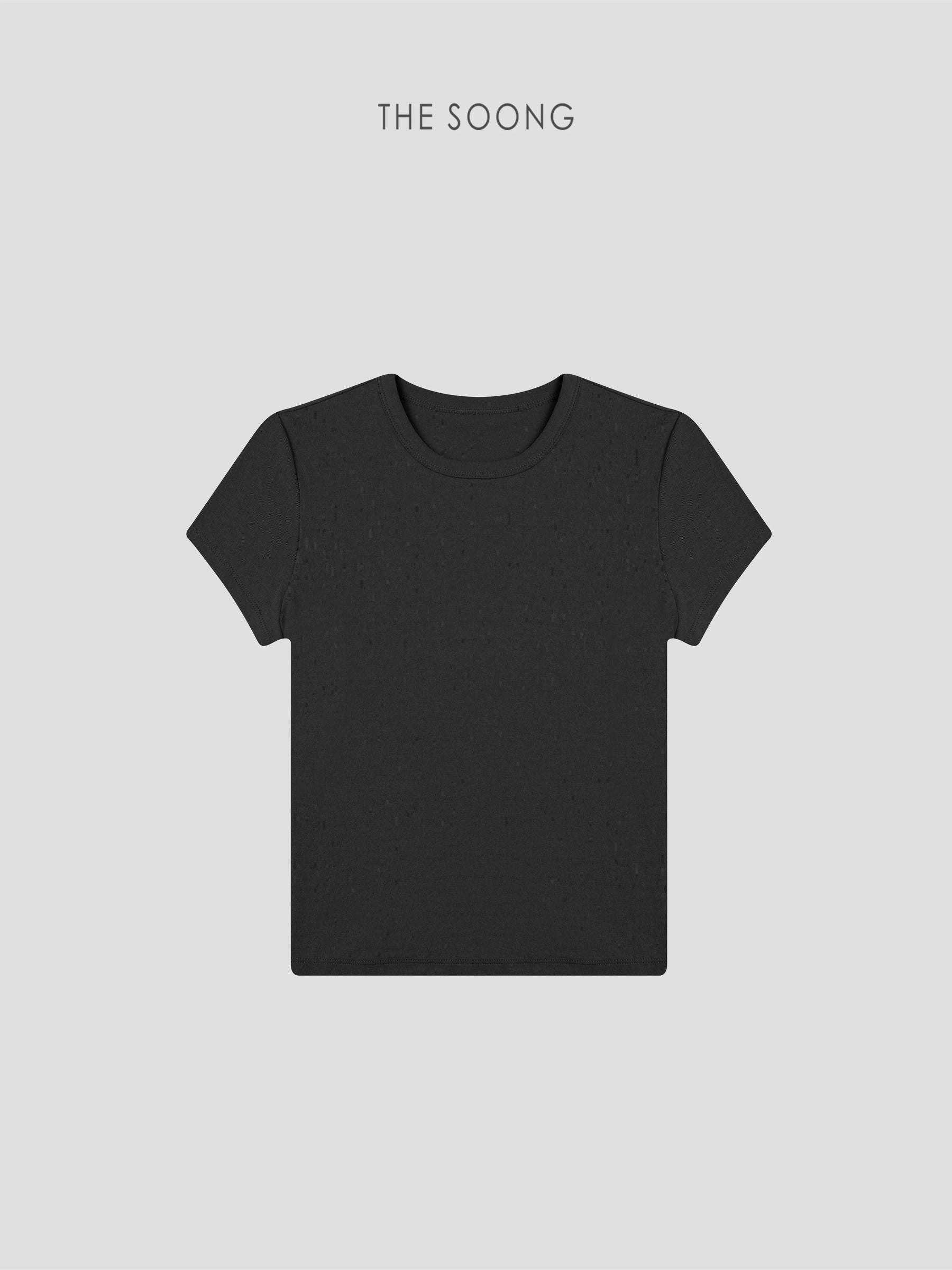 THESOONG/Casual White T-Shirt Cotton Blend High Elastic Wash-Resistant Round Neck Slimming Short Sleeve T-Shirt, Women 9495