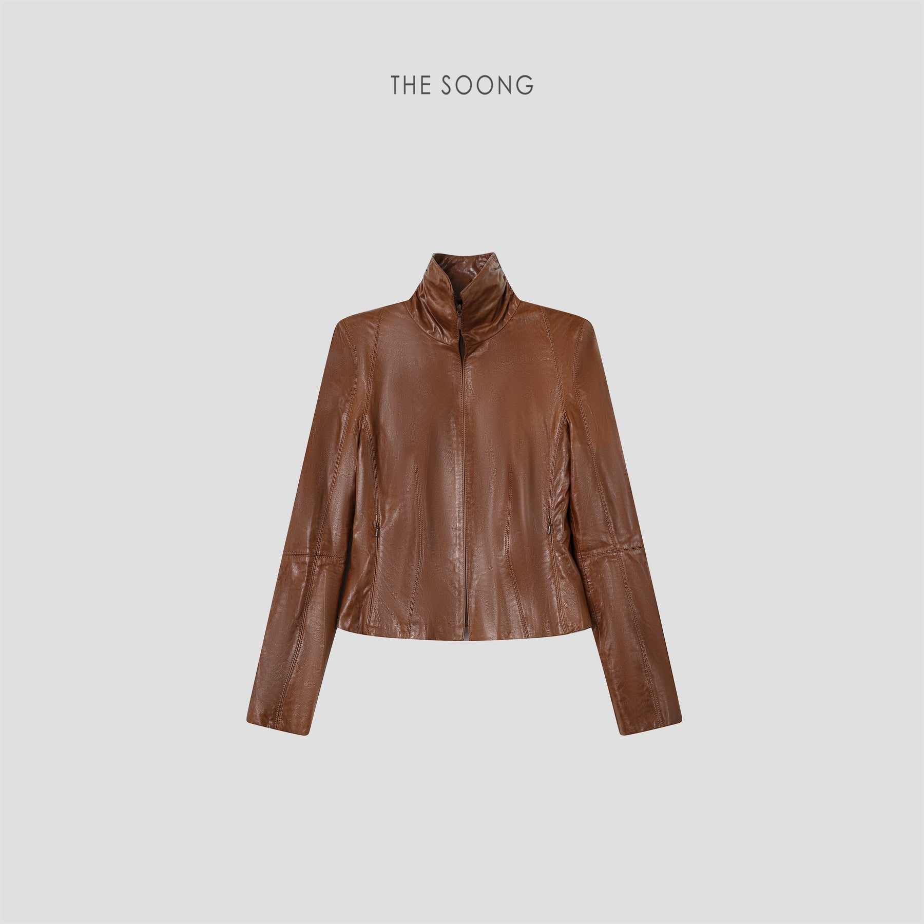 THESOONG/ Millennium, UK Imported Pure Black Sheepskin Stand Collar Short Fitted Women's Leather Jacket 9299