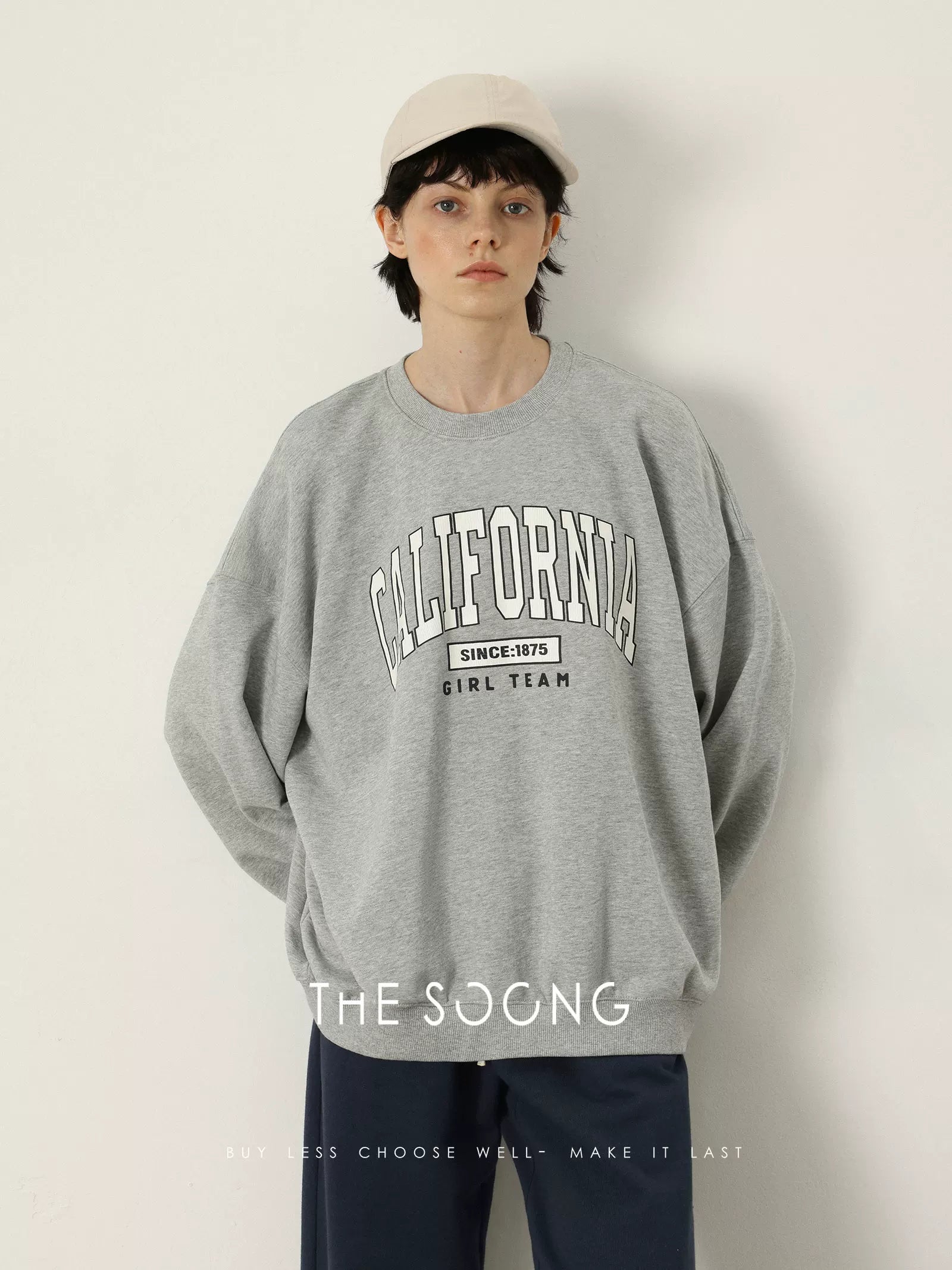 THESOONG/California Sweatshirt Classic 100% Pure Cotton Skin-Feel Loose Letter Print Crewneck Sweatshirt 7597