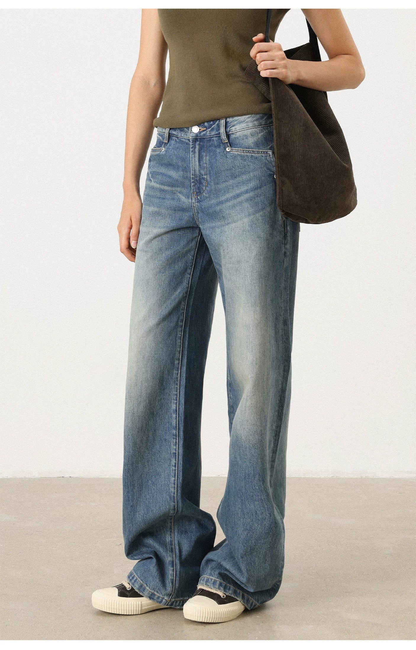 THESOONG / Yapi Aesthetic Vintage Italian Original Yarn Washed Line Sense Curved Knife Jeans 6942