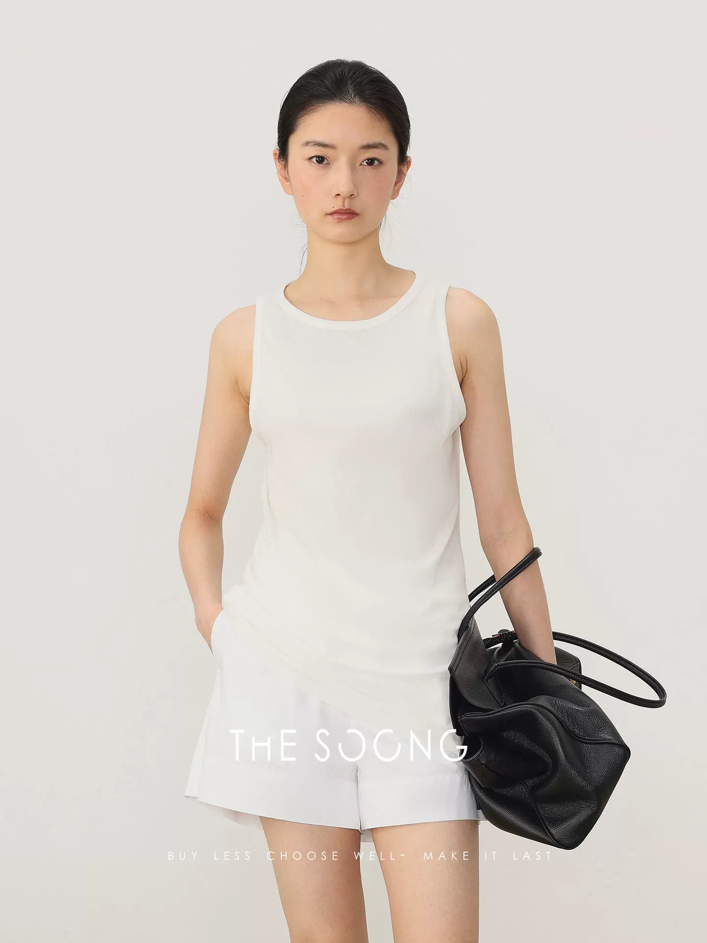THESOONG/ Basic White Minimalist Small Vest for Women, Soft, Skin-friendly, Stretch Wool Base Top 7761