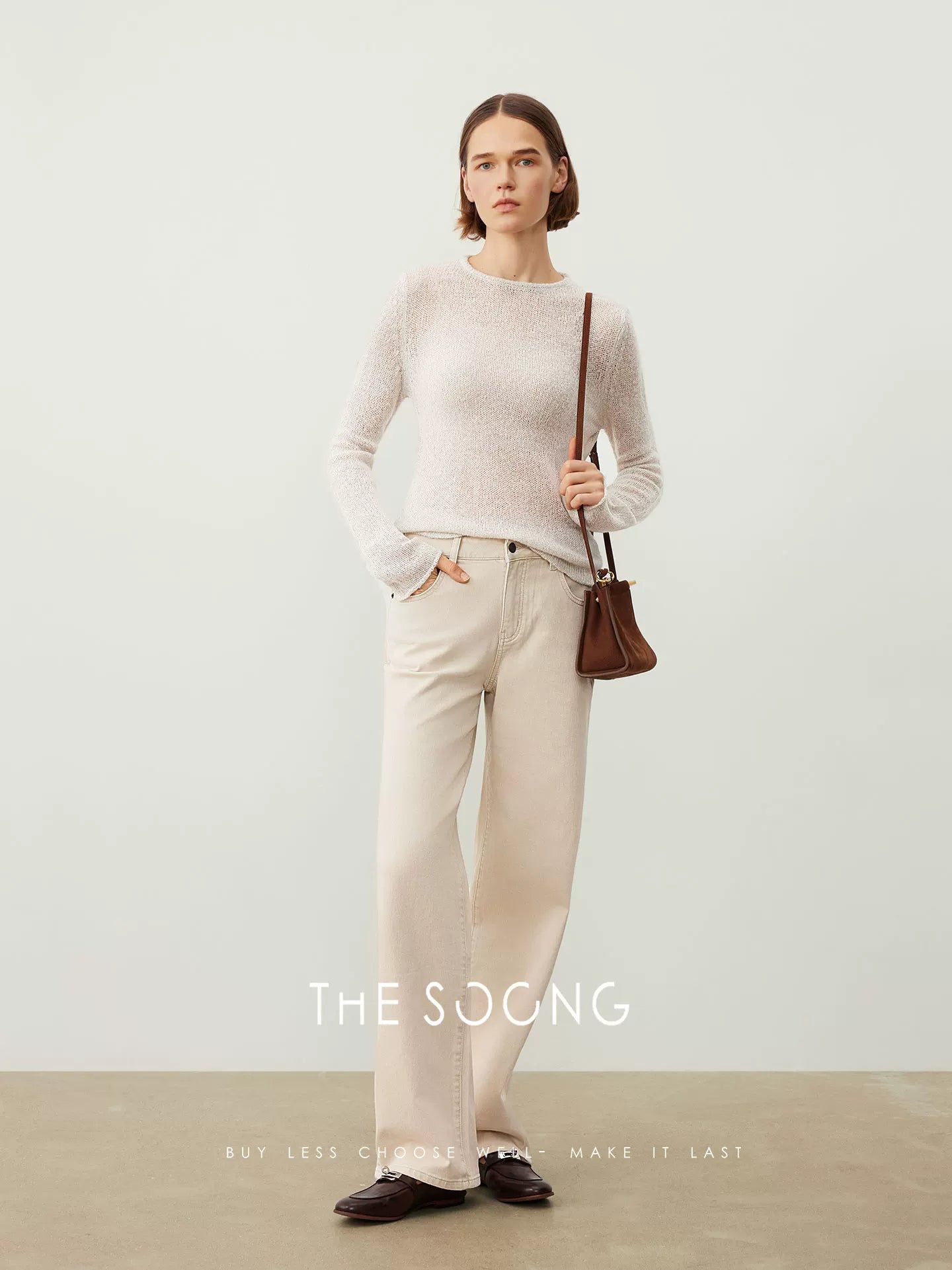 THESOONG/Cotton Straight-Leg Jeans for Women Spring Petite Wide-Hip Slim Casual Pants HBKZ7460