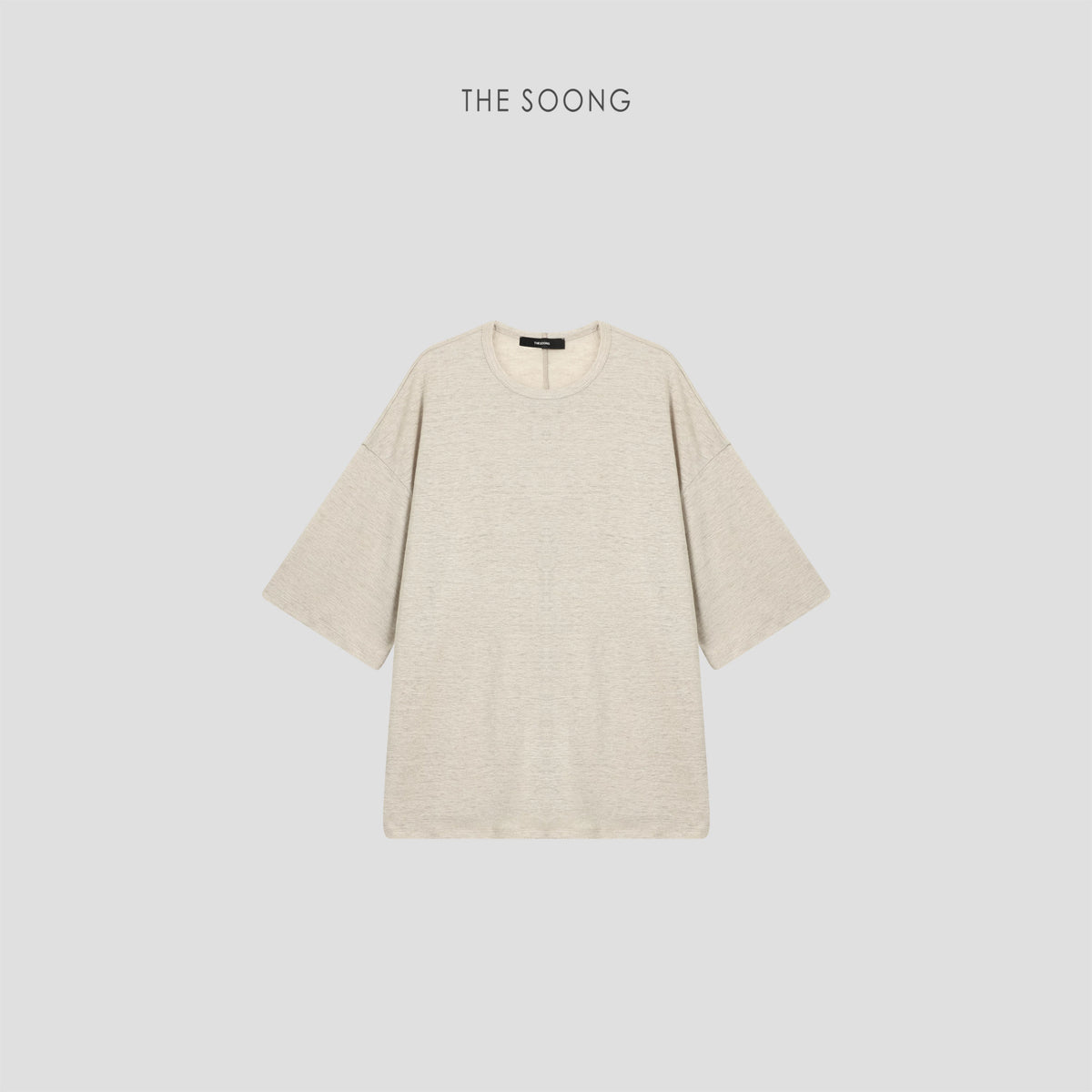 THESOONG/Summer Cool 100% Pure Linen Fine Texture Breathable Mid-Long Crew Neck T-Shirt 7458