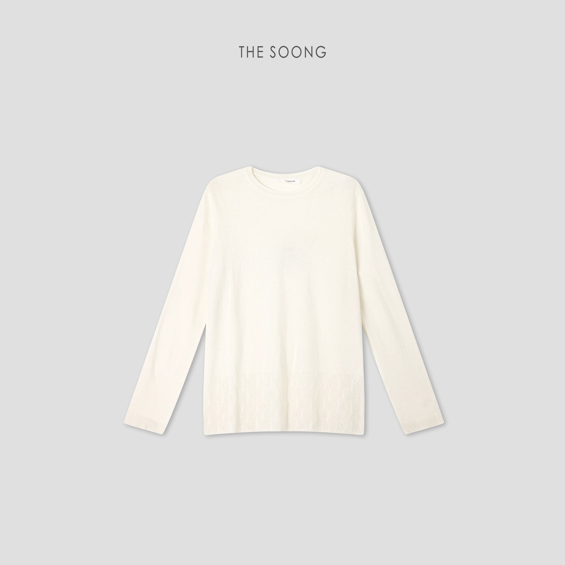 THESOONG/Cloud Fleece Soft Glow 90% Cashmere Silk Blend 14-Gauge Hollow Texture Crew Neck Sweater 8930