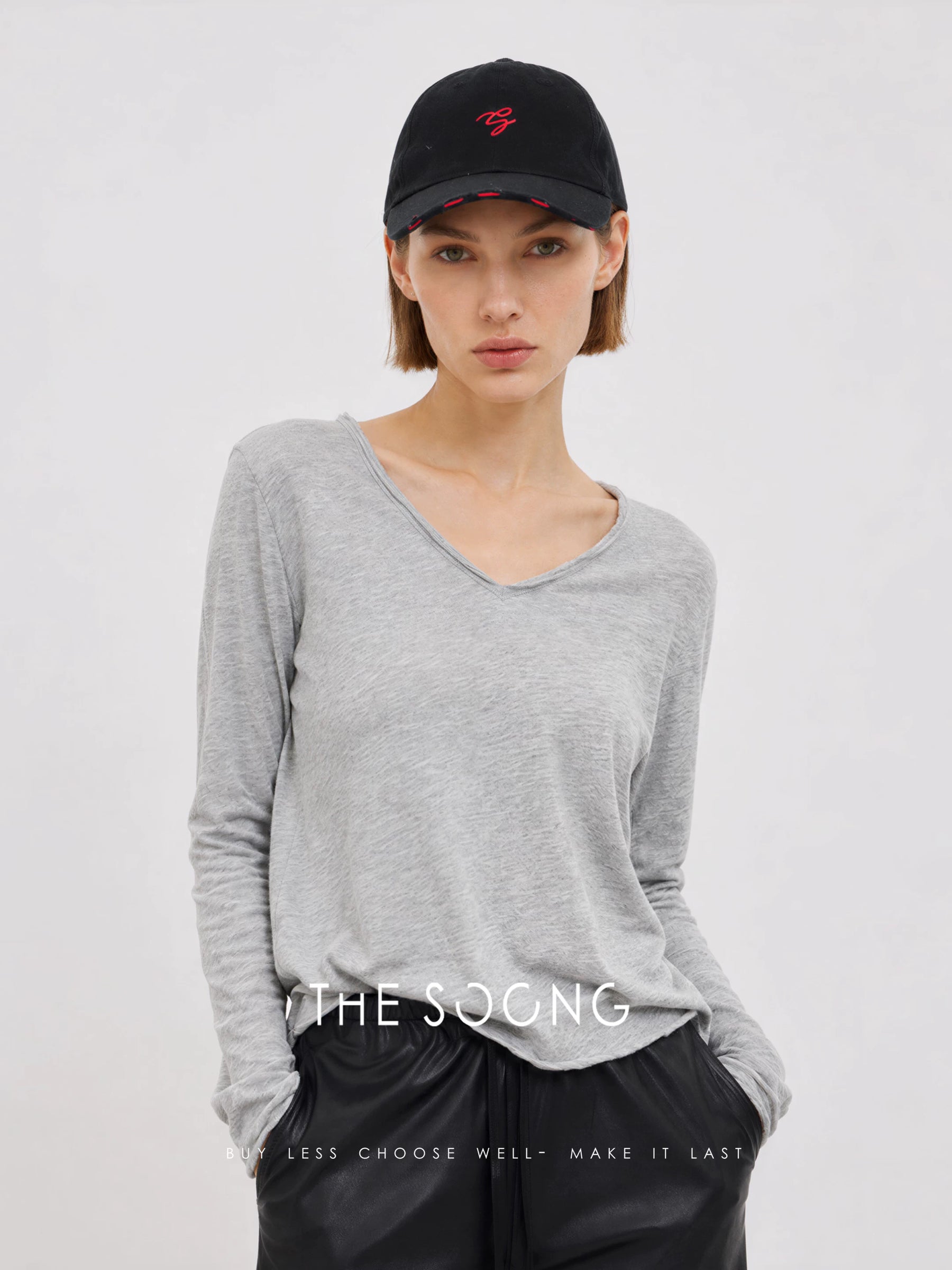 THESOONG/Snow Velvet Early Autumn New Pure Cotton Brushed Soft V-Neck Long-Sleeve Base Shirt Top for Women 9047