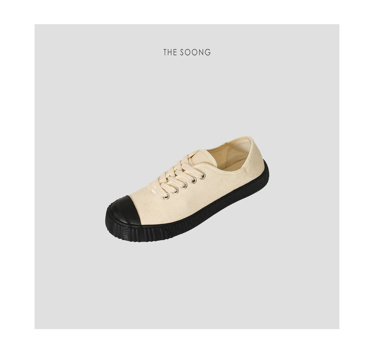 THESOONG/Distressed denim shoes contrasting versatile flat dad shoes round toe canvas shoes for women 7626