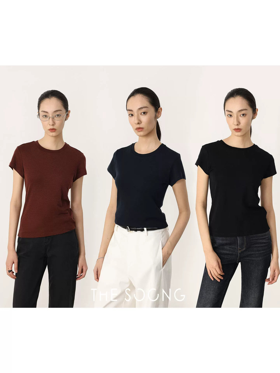 THESOONG/Zero-Feeling Skin-Friendly 100% Extra-Fine High-Count Merino Wool Lightweight Short-Sleeve Round-Neck T-Shirt for Women