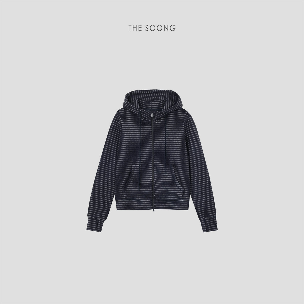 THESOONG / Wool and Fleece Self-Heating Shrink Temperature Adjustable Zipper Hoodie Striped Short Cardigan Sweatshirt Jacket for Women