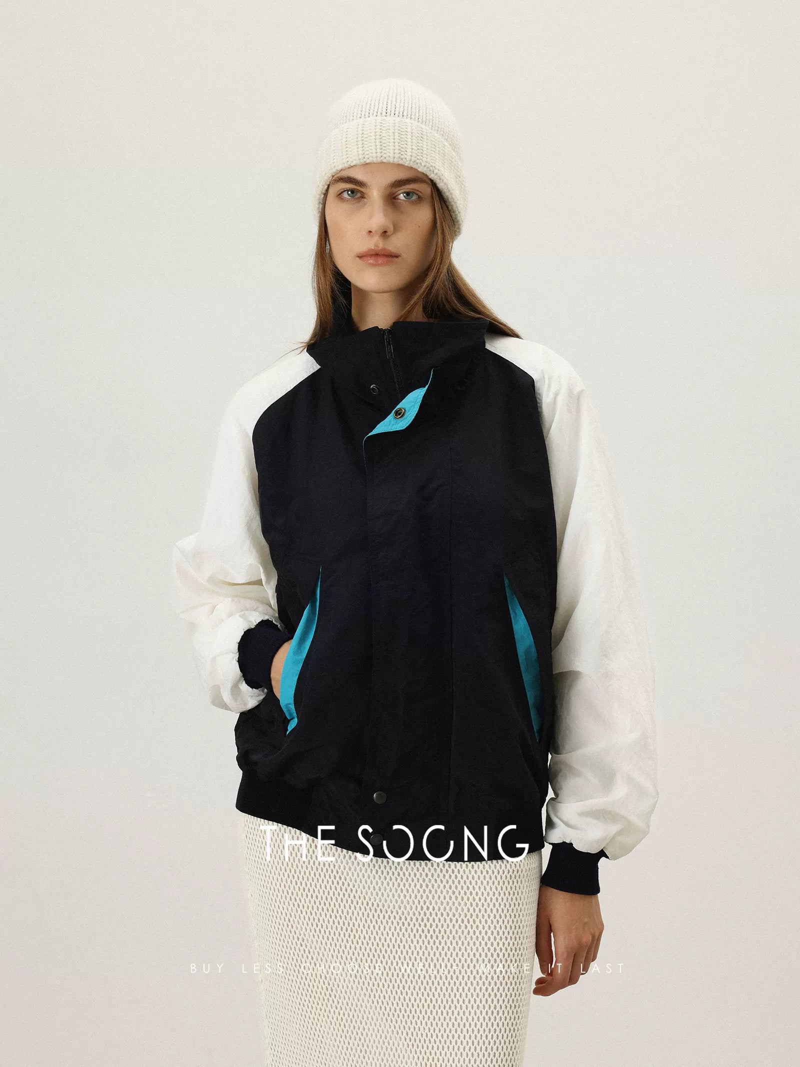 THESOONG/From Simple to Refined Classic Heavy Fermented Wash Water-Repellent Color-Block Lapel Jacket for Women 7348