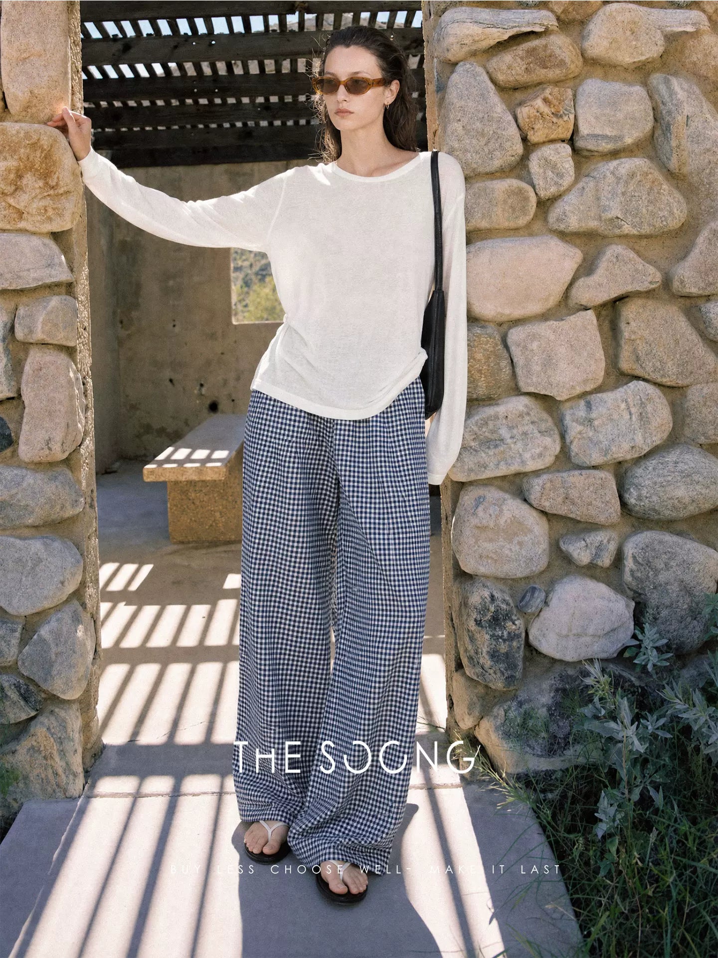 THESOONG / Vintage Texture Japanese Original Silk Cotton Washed Plaid Wide-Leg Casual Pants for Women 9158