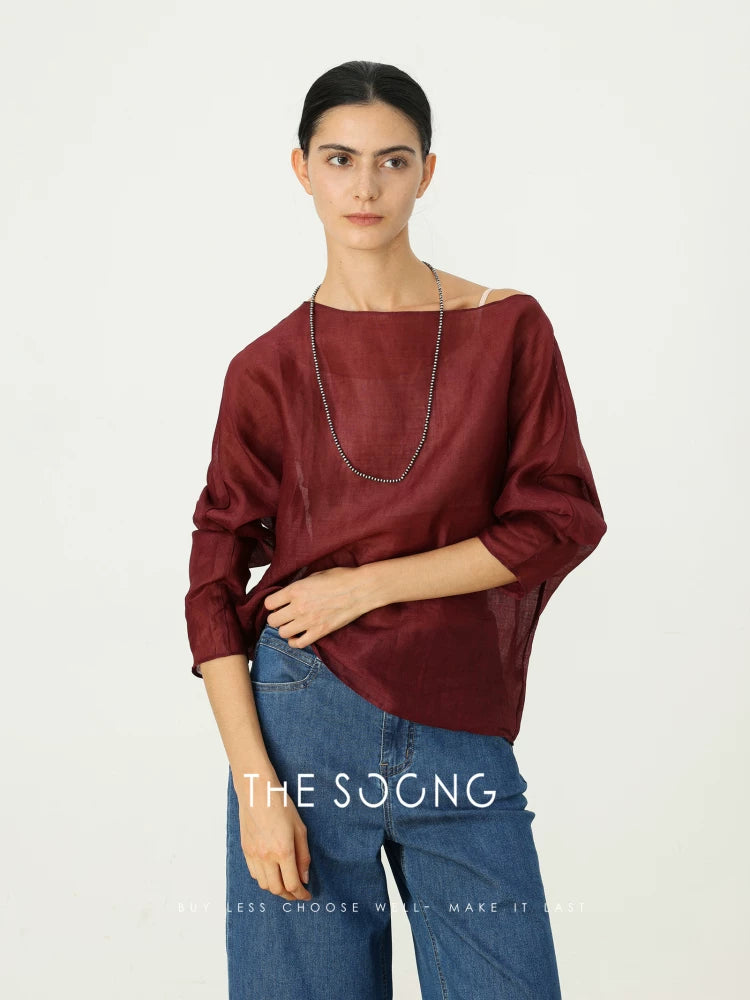 [Clearance 3] Light Oxygen Ramie Shirt, 100% Ramie Thin Handcrafted Rolled Breathable Shirt 6656