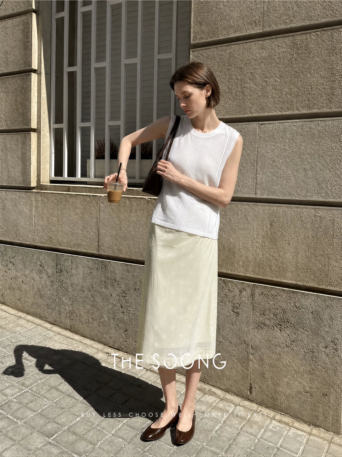 THESOONG/刺绣波点双层半身裙女夏季直筒中长裙老钱风HWQZ9376
