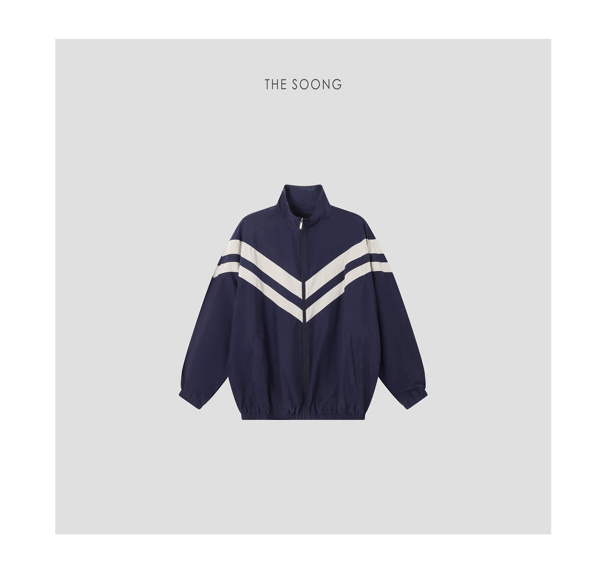 THESOONG/ Velvet texture mulberry silk sandwashed matte high-neck zipper color-block striped loose jacket