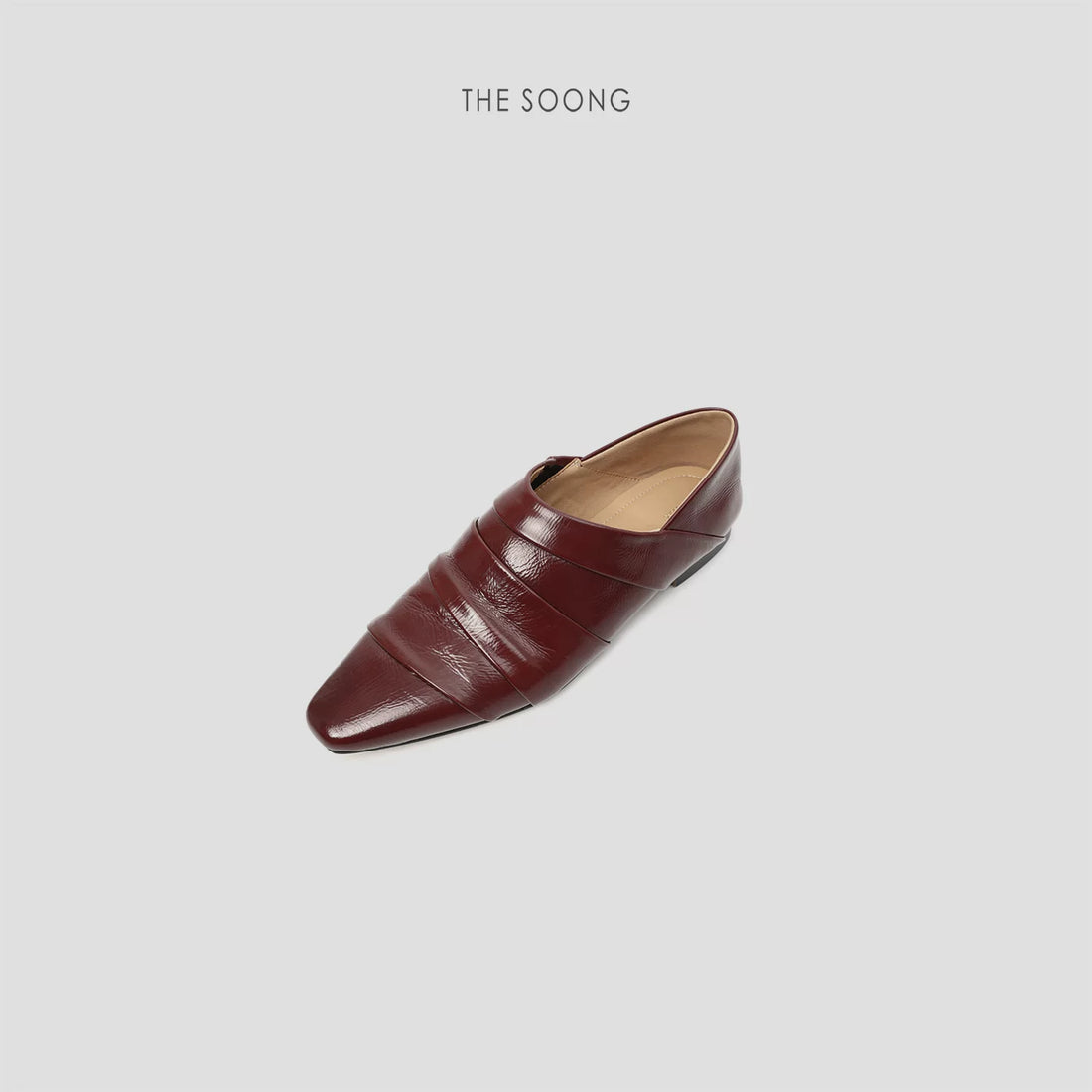 THESOONG / Vintage Pure Sheepskin Multi-Layer Fold Soft Shiny Square-Toe Leather Shoes 7736