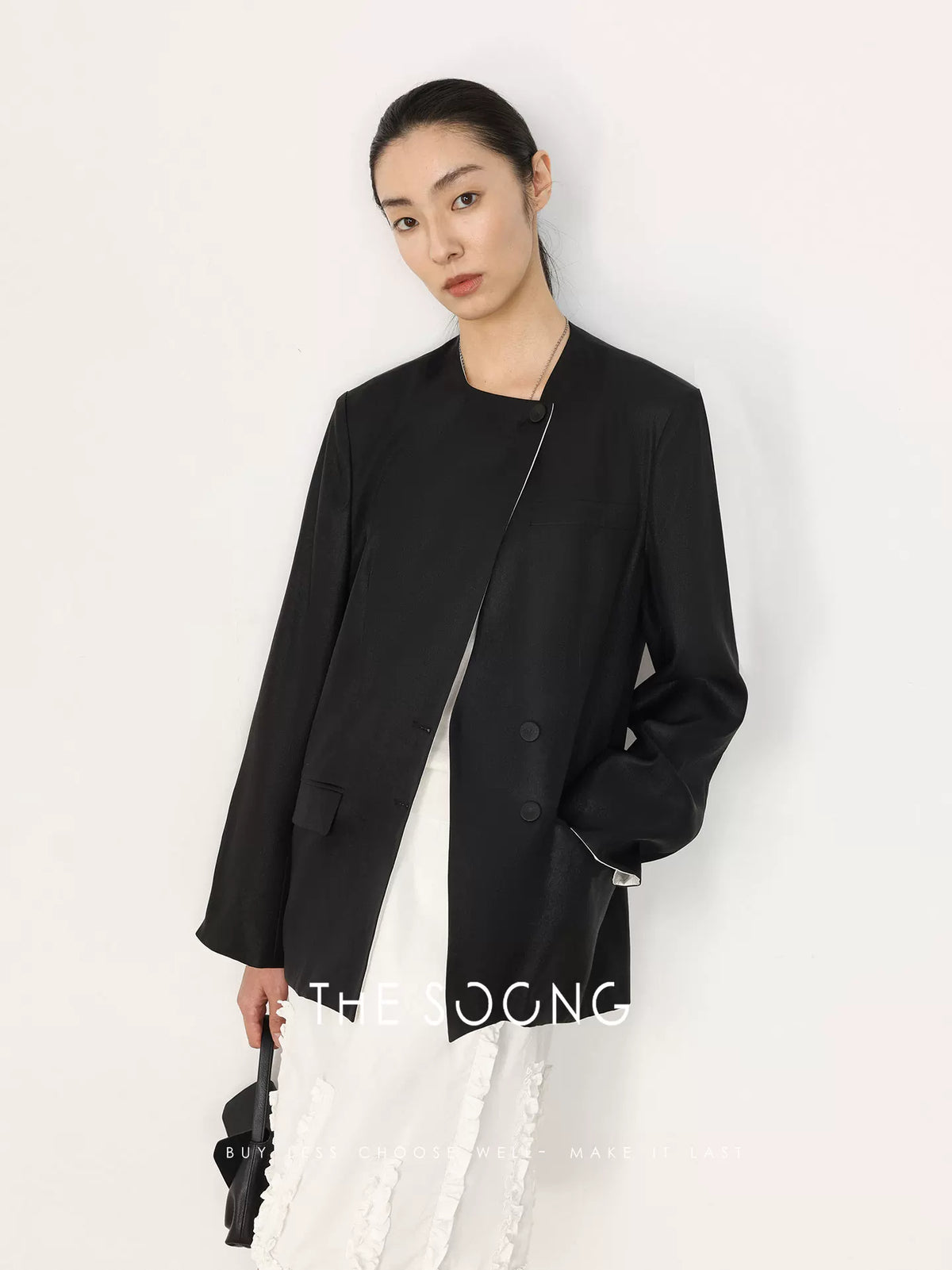 THESOONG Spring New Mulberry Silk Top Women's Design Jacket Women's Double-Breasted Blazer HWWT8659