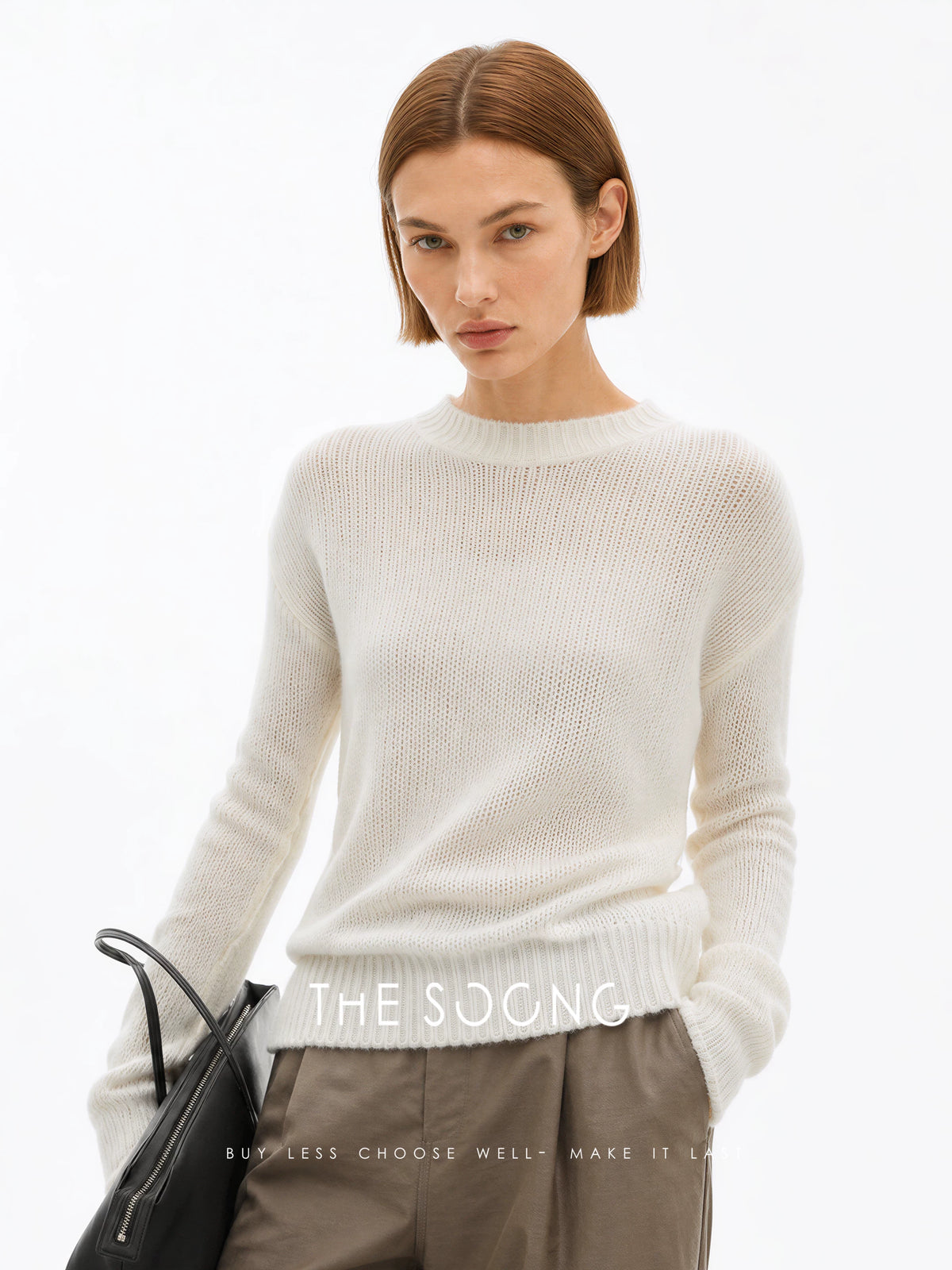 THESOONG/ Cloud cotton cream soft cotton-wool blend fluffy textured crewneck loose sweater 7905