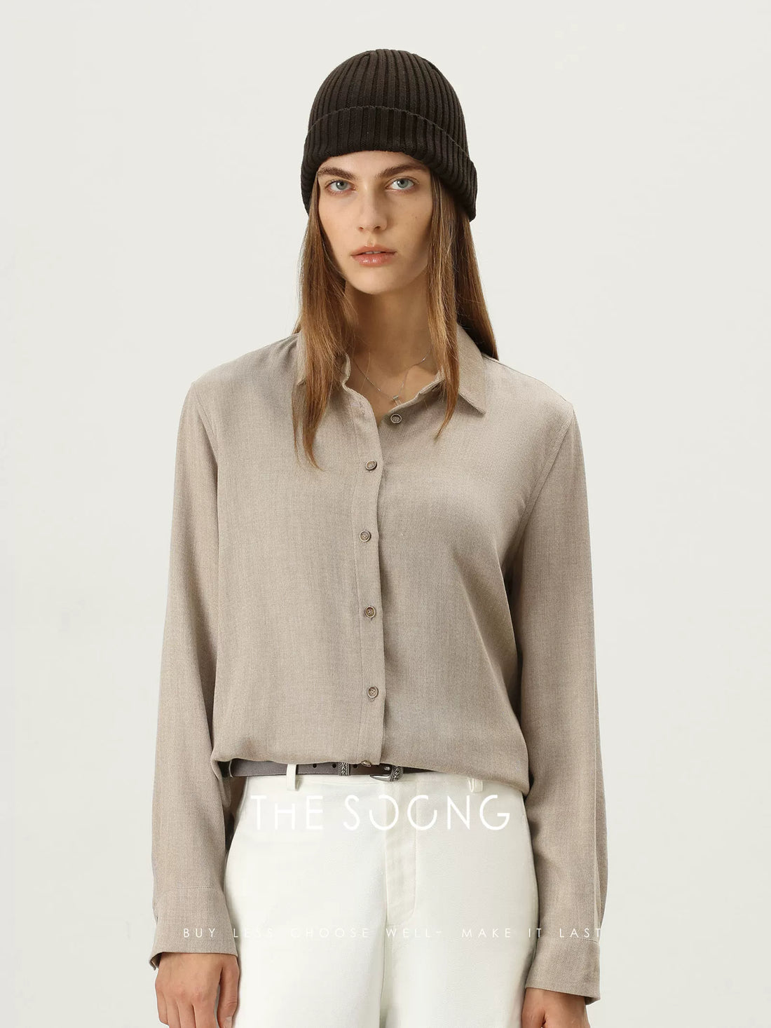 [Clearance 3] Tencel Lyocell Wool Lapel Shirt for Women, Thin Long Sleeve Loose Minimalist Shirt 7576