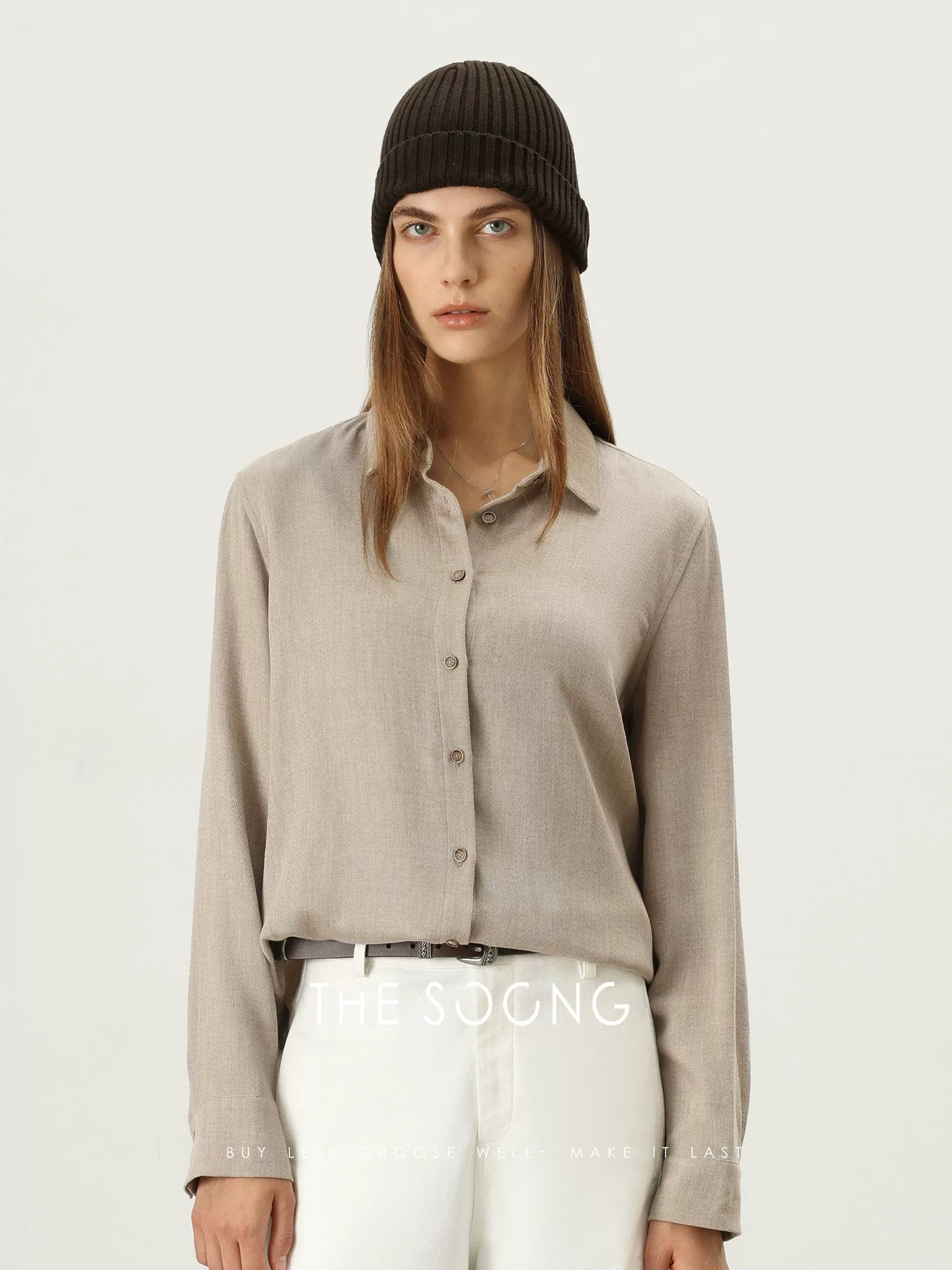 [Clearance 3] Tencel Lyocell Wool Lapel Shirt for Women, Thin Long Sleeve Loose Minimalist Shirt 7576