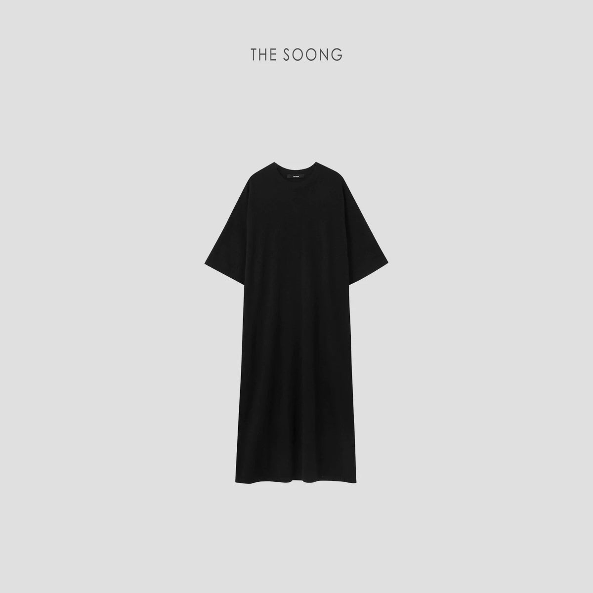 THESOONG/Sheepskin Three-quarter Sleeve Minimalist Lazy Stylish Structured T-Shirt Dress Mid-Length Loose 7510