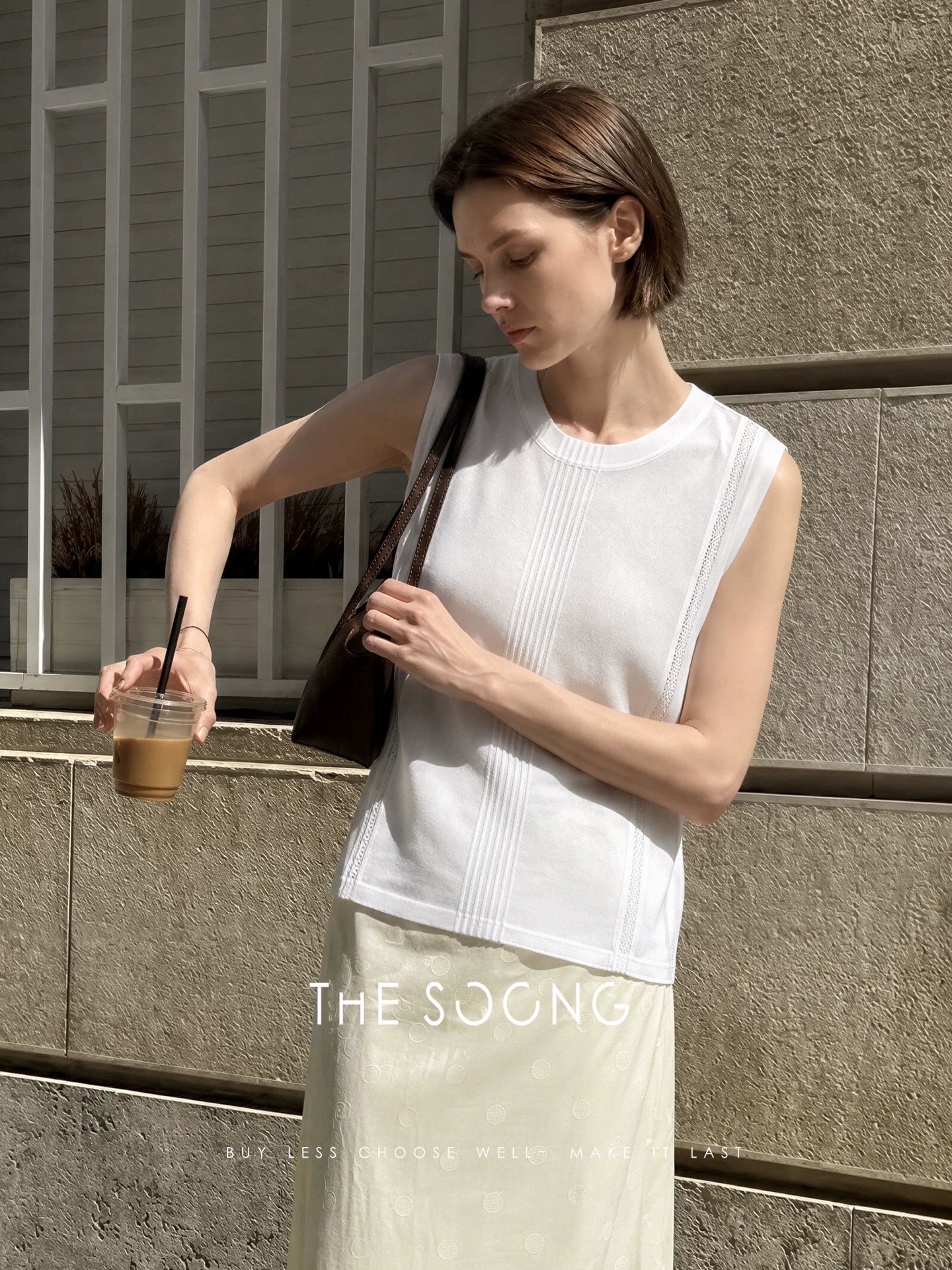 THESOONG / 100% linen sleeveless vest for women, summer round neck, loose and slimming workwear top HWBX9385