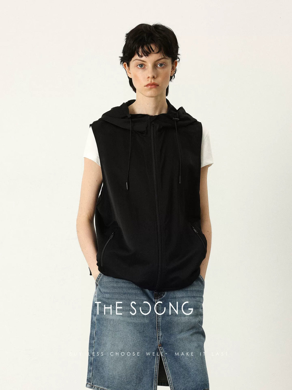 THESOONG/Classic black ink rock dyed layered symbiotic silhouette detachable true two-piece set jacket for women 7444