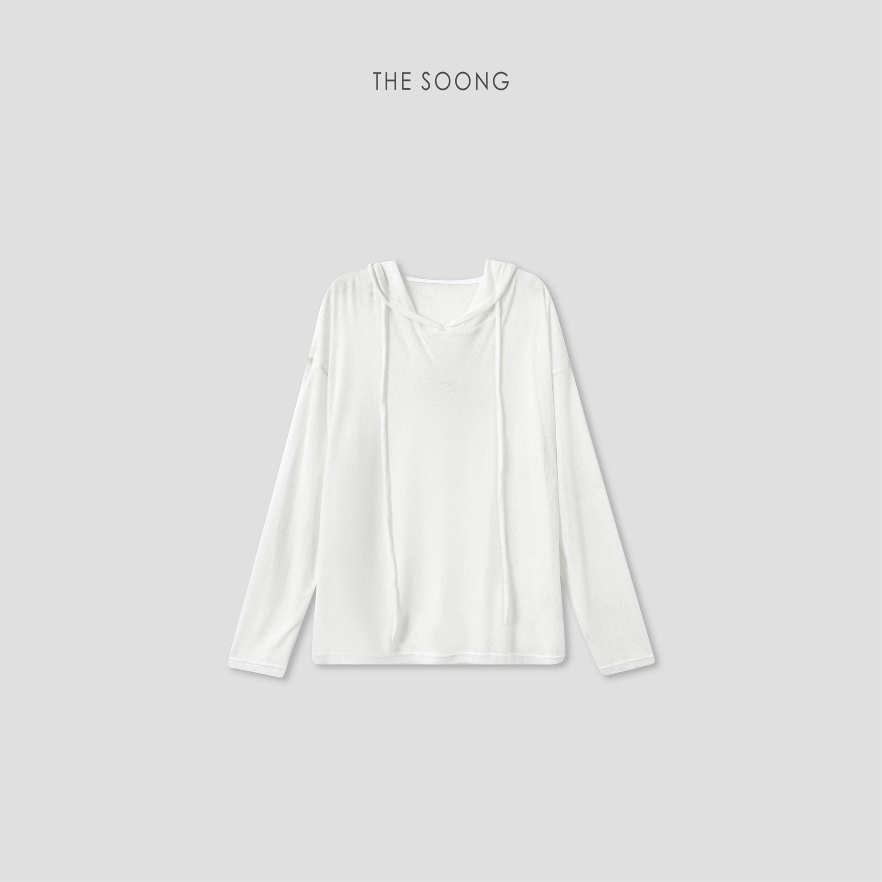 THESOONG/Relaxed Commuting Delicate Slightly Transparent Texture Loose Drop Shoulder Drawstring Slim Hooded Knitwear 9161