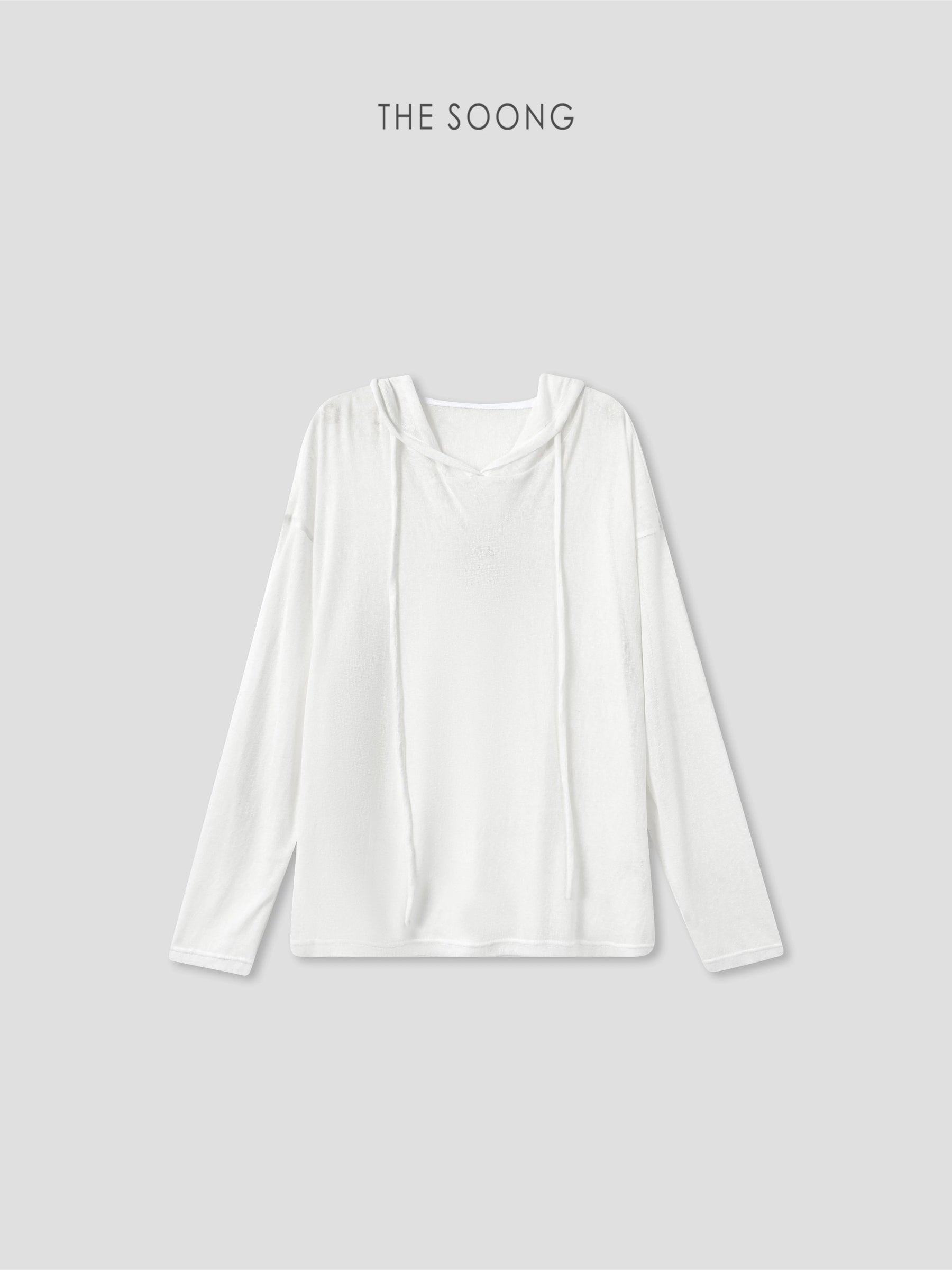 THESOONG/Relaxed Commuting Delicate Slightly Transparent Texture Loose Drop Shoulder Drawstring Slim Hooded Knitwear 9161