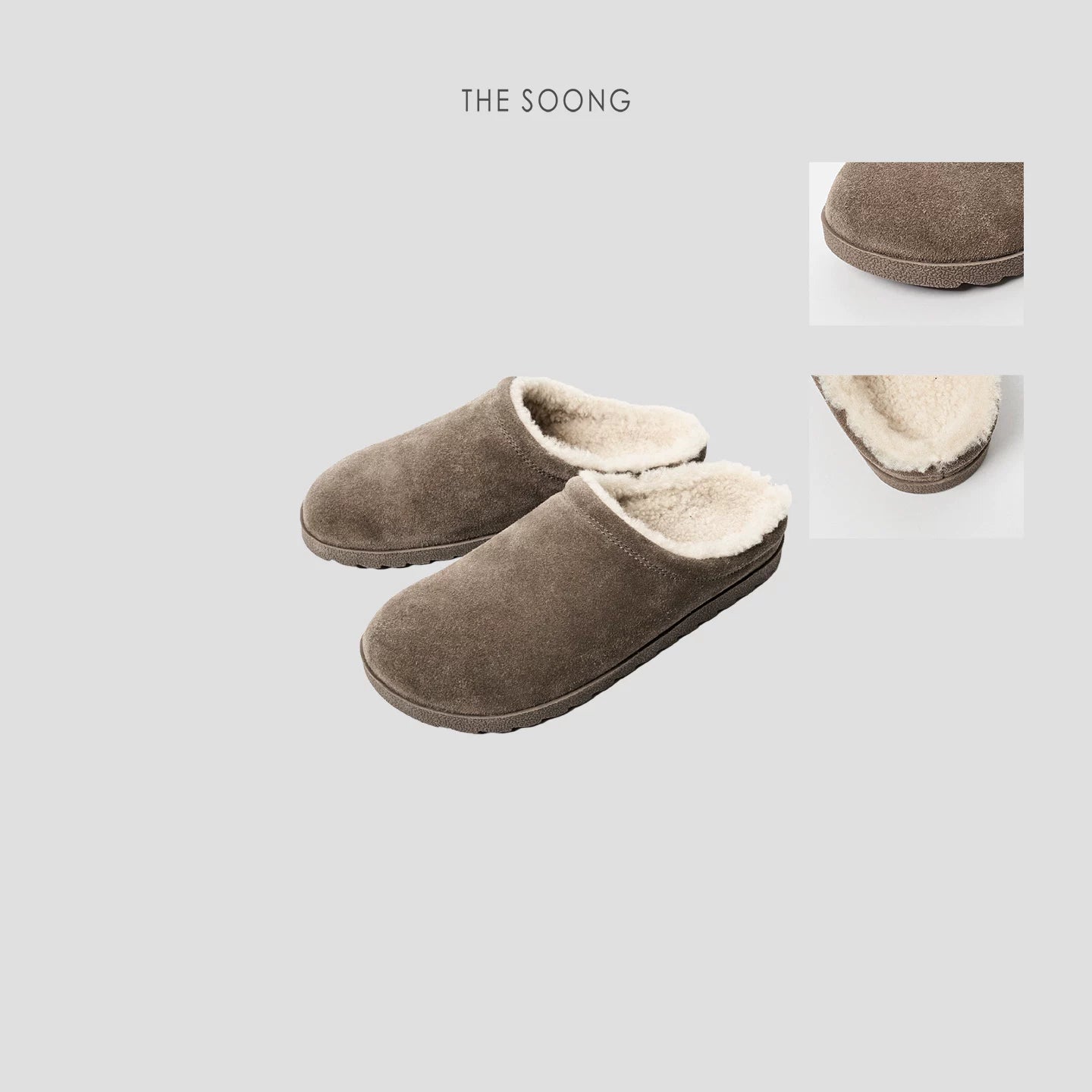THESOONG/Furry Birkenstock Shoes, Cow Suede with Wool Lining, Versatile Closed-Toe Slippers 8012